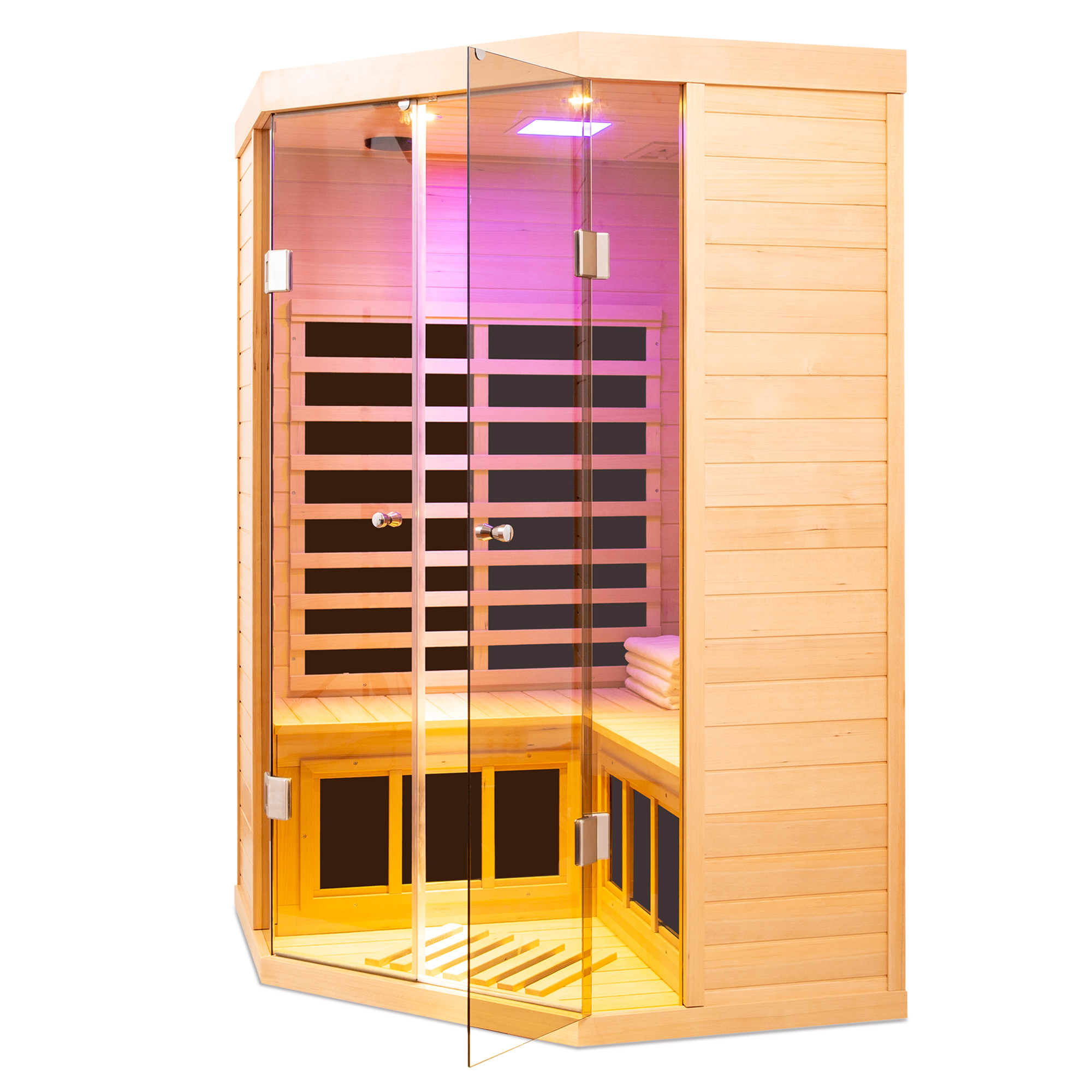 Two persons large glass front deluxe transparent version Hemlock far infrared corner sauna room - Image 5