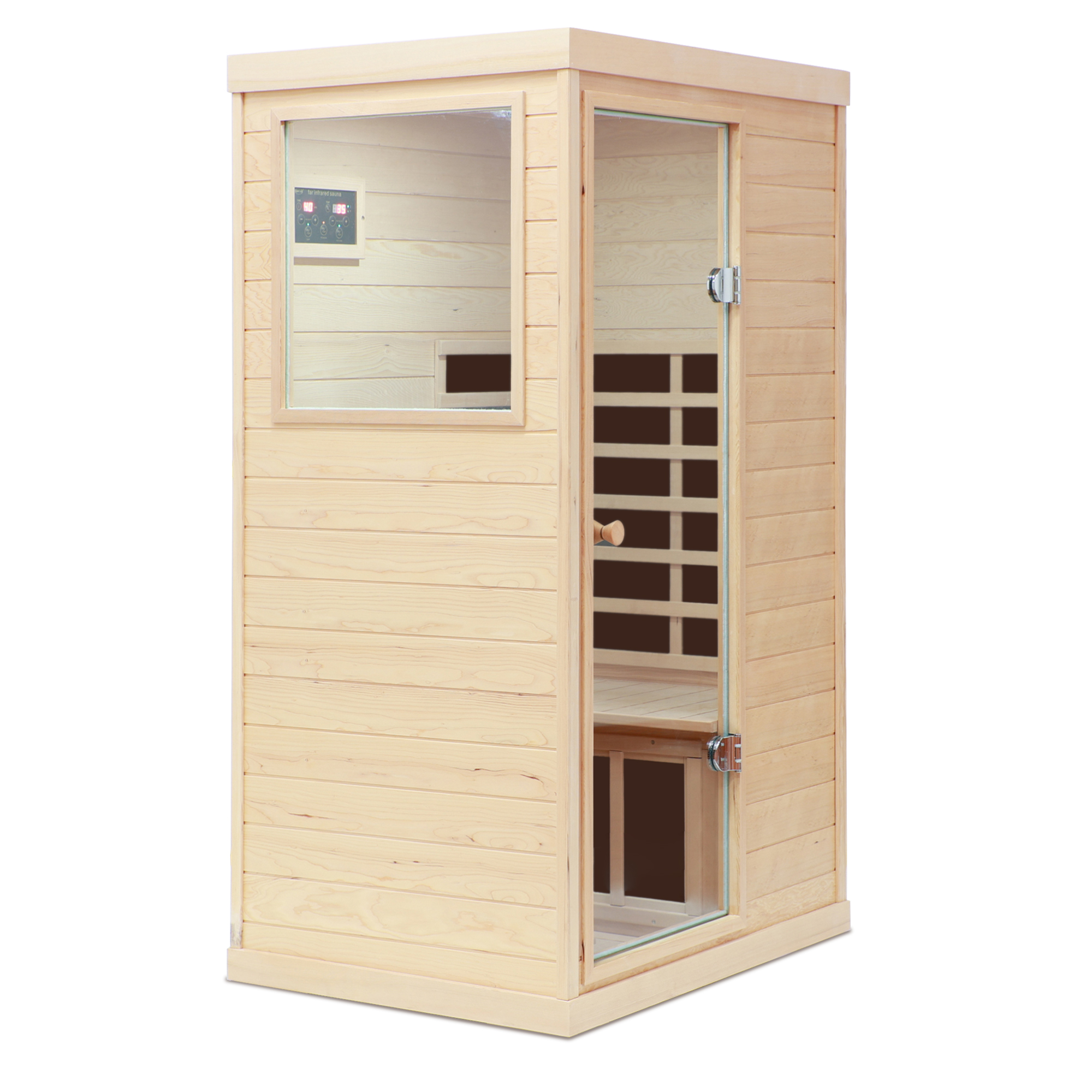 Hemlock Mini one person far infrared door on the left of the indoor sauna room - Image 4