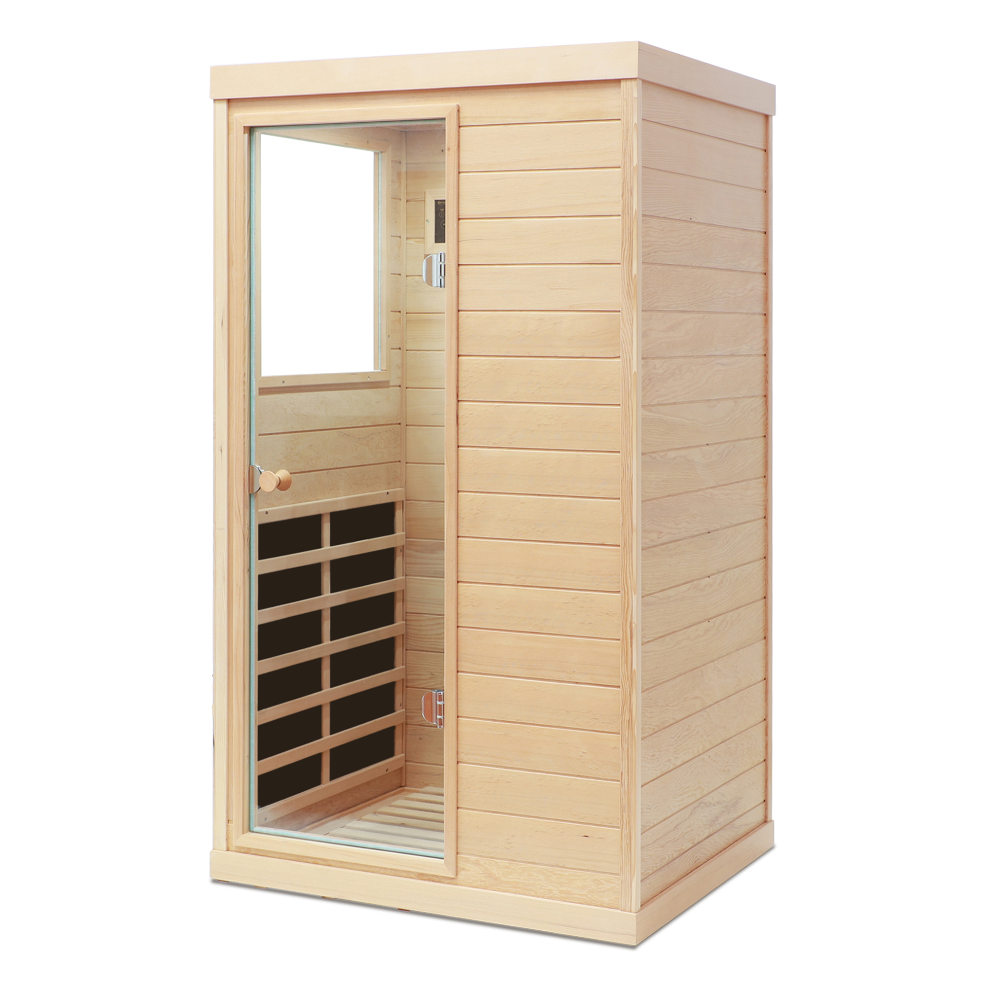 Hemlock Mini one person far infrared door on the left of the indoor sauna room - Image 5