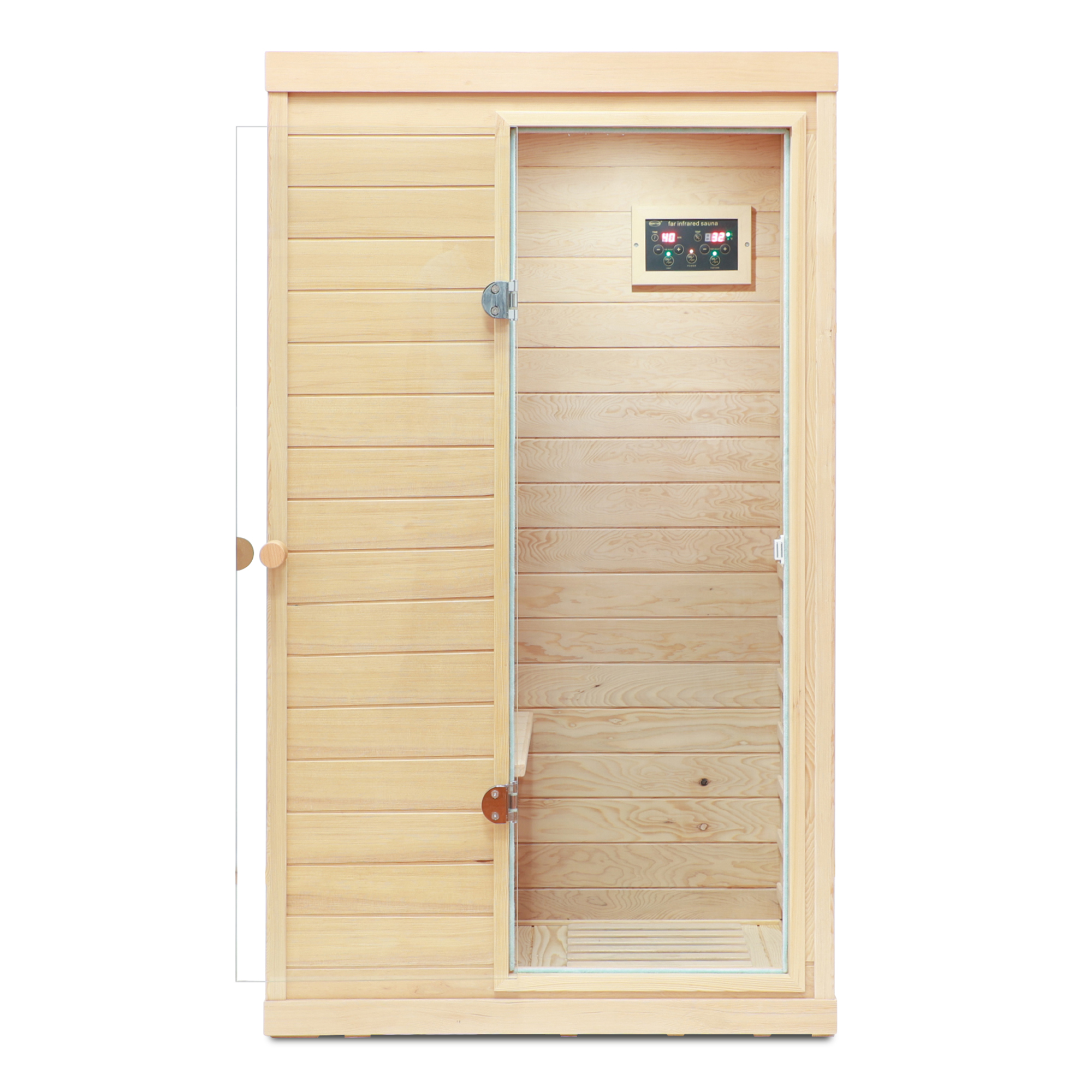 Hemlock Mini one person far infrared door on the Right of the indoor sauna room - Image 3