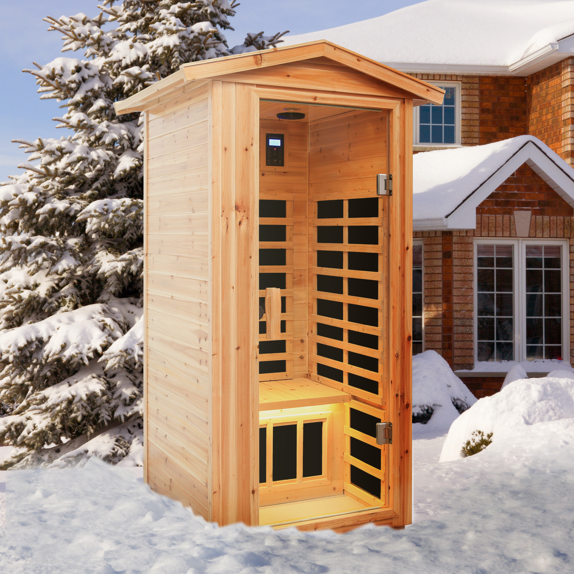 One person Far infrared old fir outdoor sauna room - Image 5