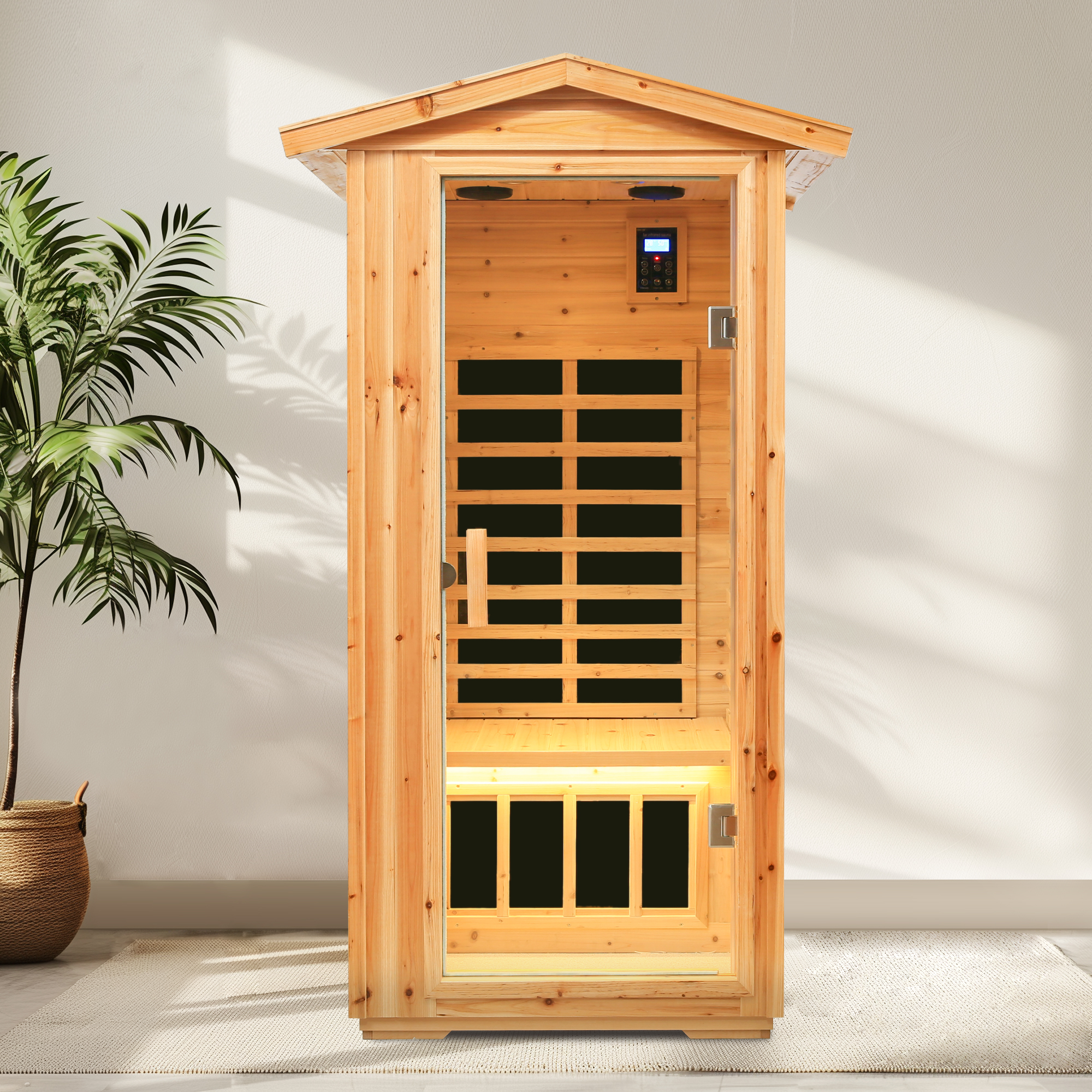 One person Far infrared old fir outdoor sauna room - Image 6