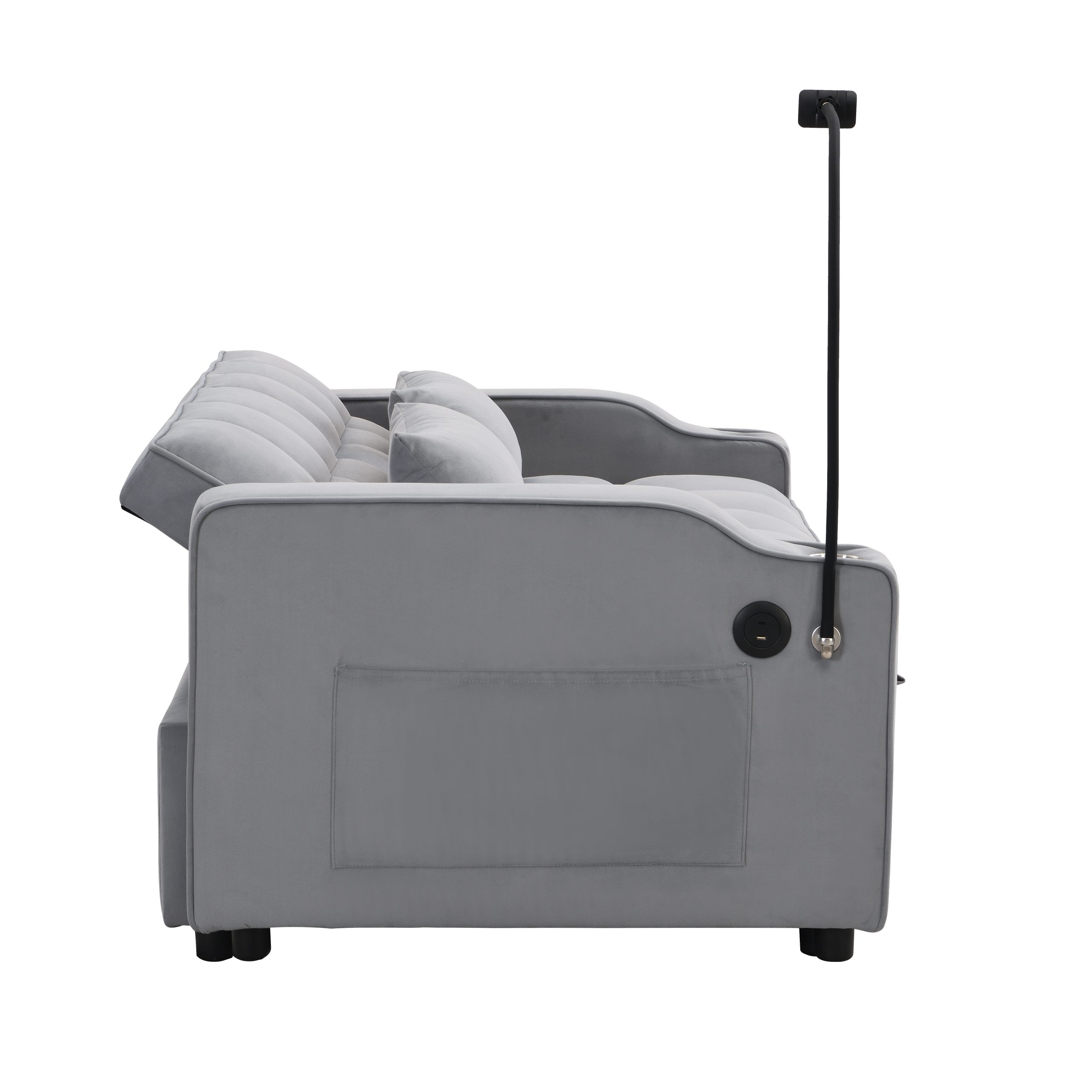 Modern Velvet Loveseat Futon Sofa Couch w/Pullout Bed,Small Love Seat Lounge Sofa with adjustable Reclining Backrest,Toss Pillows, Pockets,Furniture for Living Room,3 in 1 Convertible Sleeper Sofa Bed - Image 5