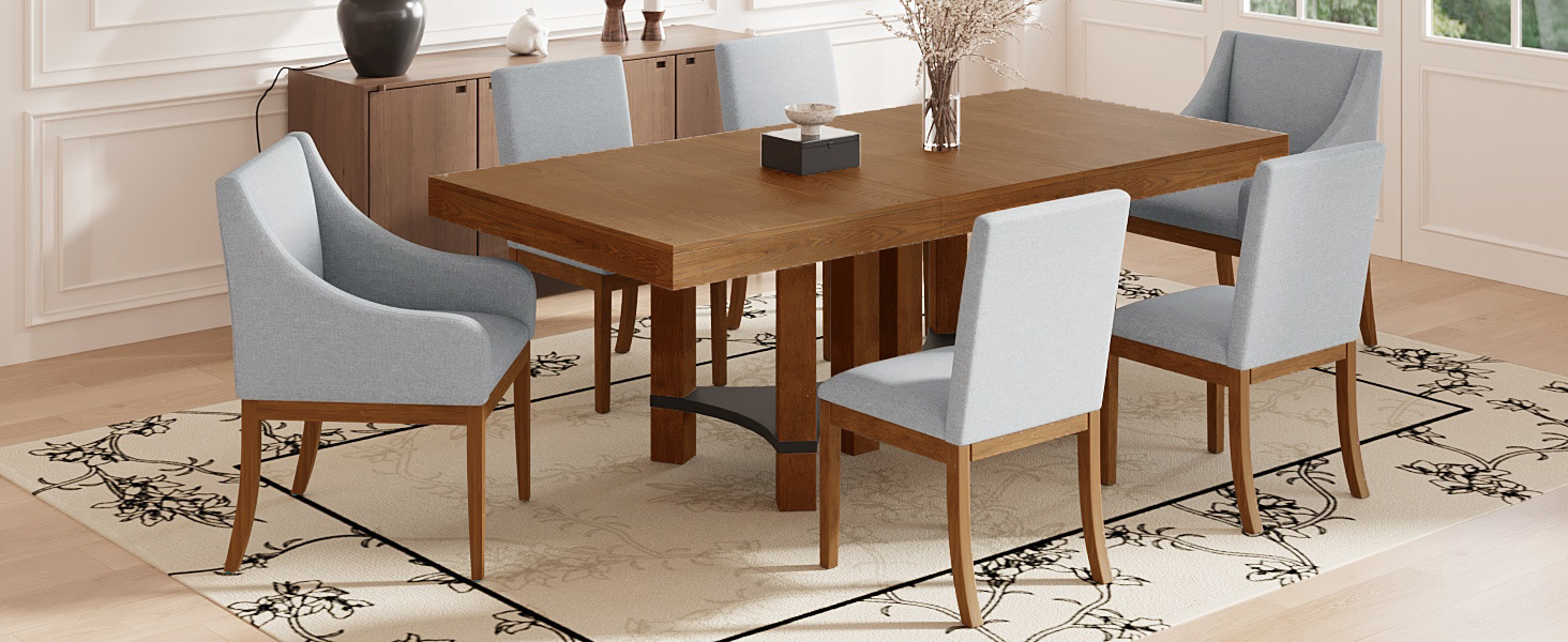 TOPMAX Rustic 7-Piece 76.4inch Extendable Dining Table Set with 18inch Removable Leaf, 2 Arm Chairs and 4 Armless Chairs, Brown - Image 3