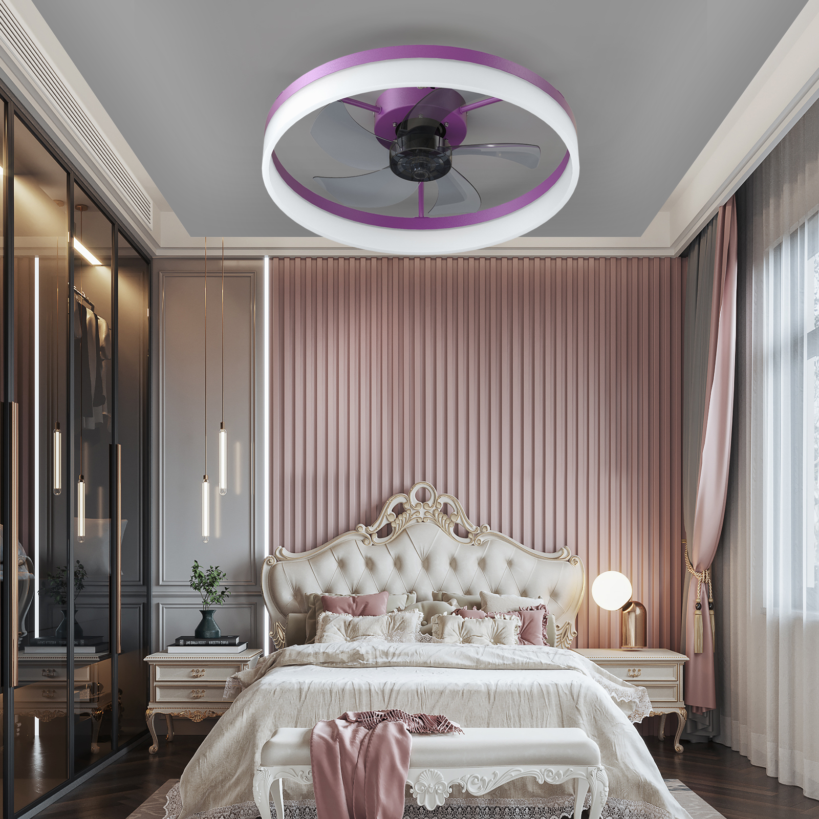 Ceiling Fans with Lights Dimmable LED Embedded installation of thin modern ceiling fans(Purple) - Image 2