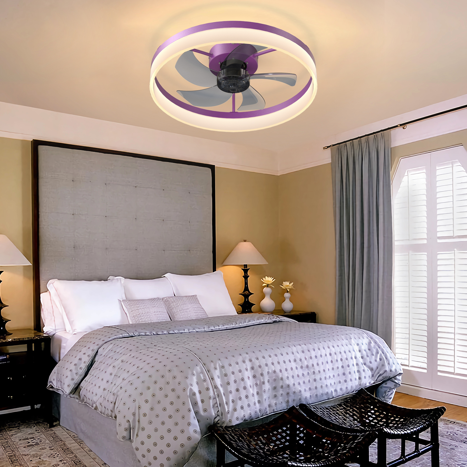 Ceiling Fans with Lights Dimmable LED Embedded installation of thin modern ceiling fans(Purple) - Image 4
