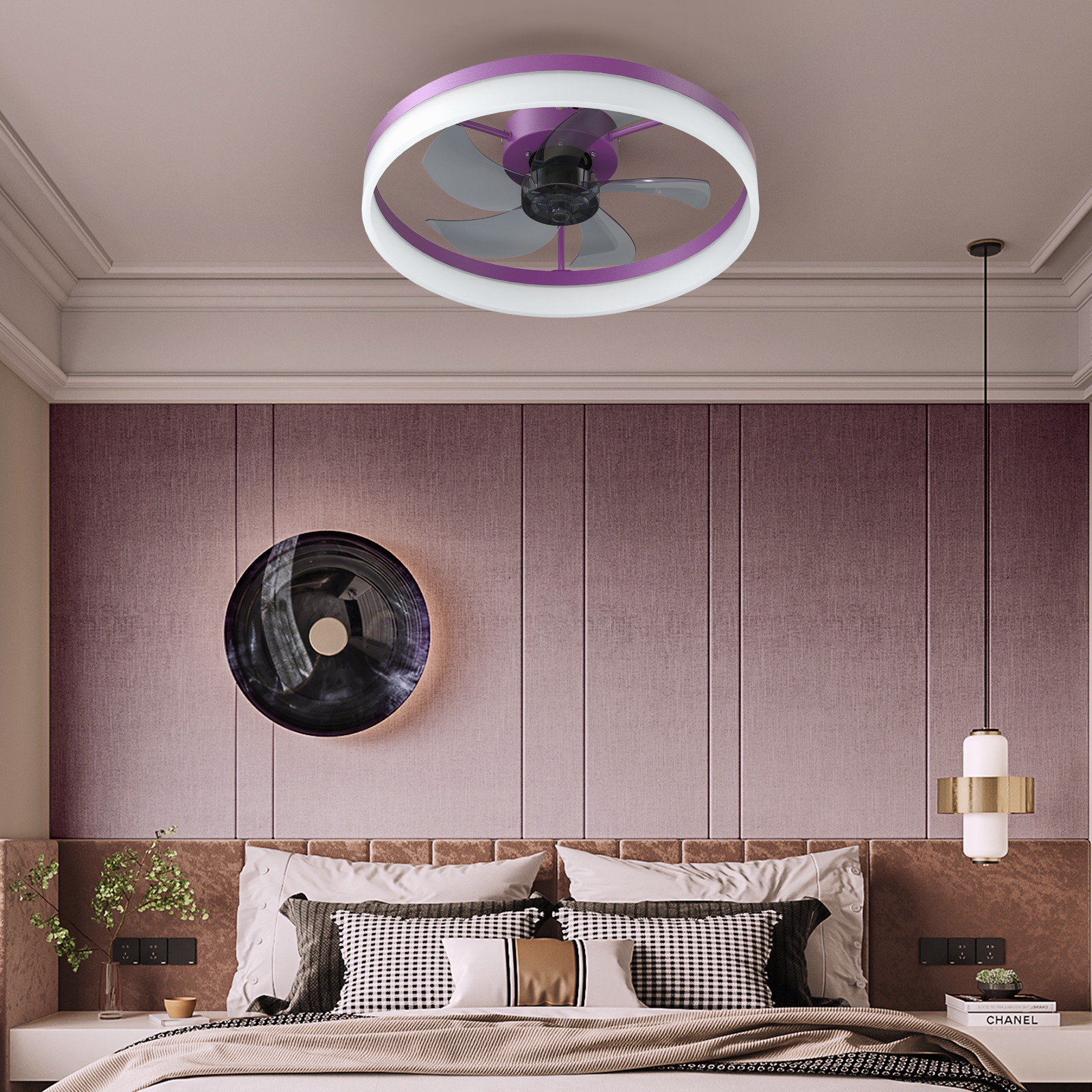 Ceiling Fans with Lights Dimmable LED Embedded installation of thin modern ceiling fans(Purple) - Image 3
