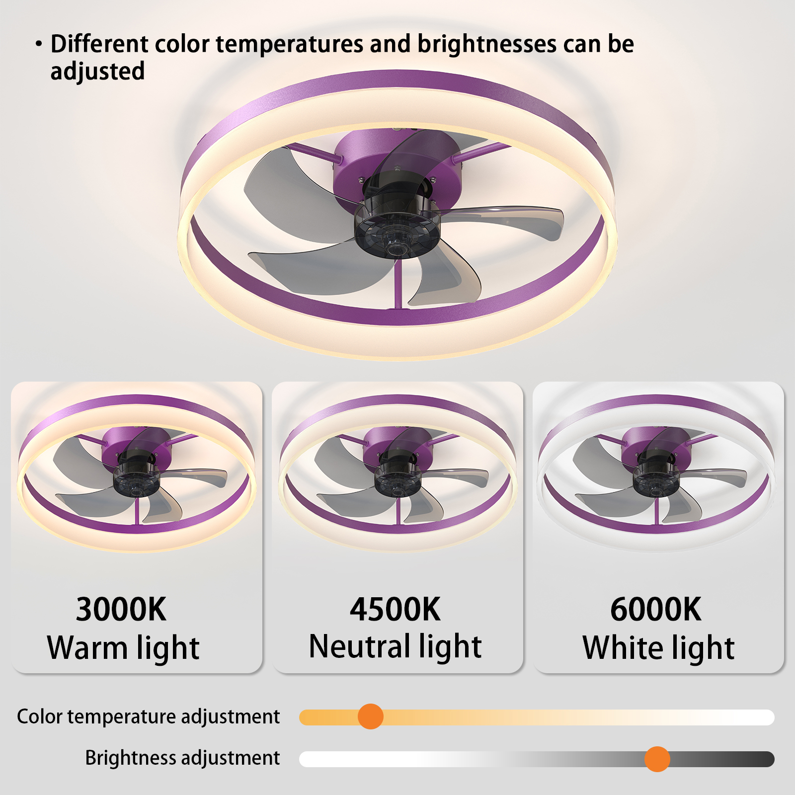 Ceiling Fans with Lights Dimmable LED Embedded installation of thin modern ceiling fans(Purple) - Image 6