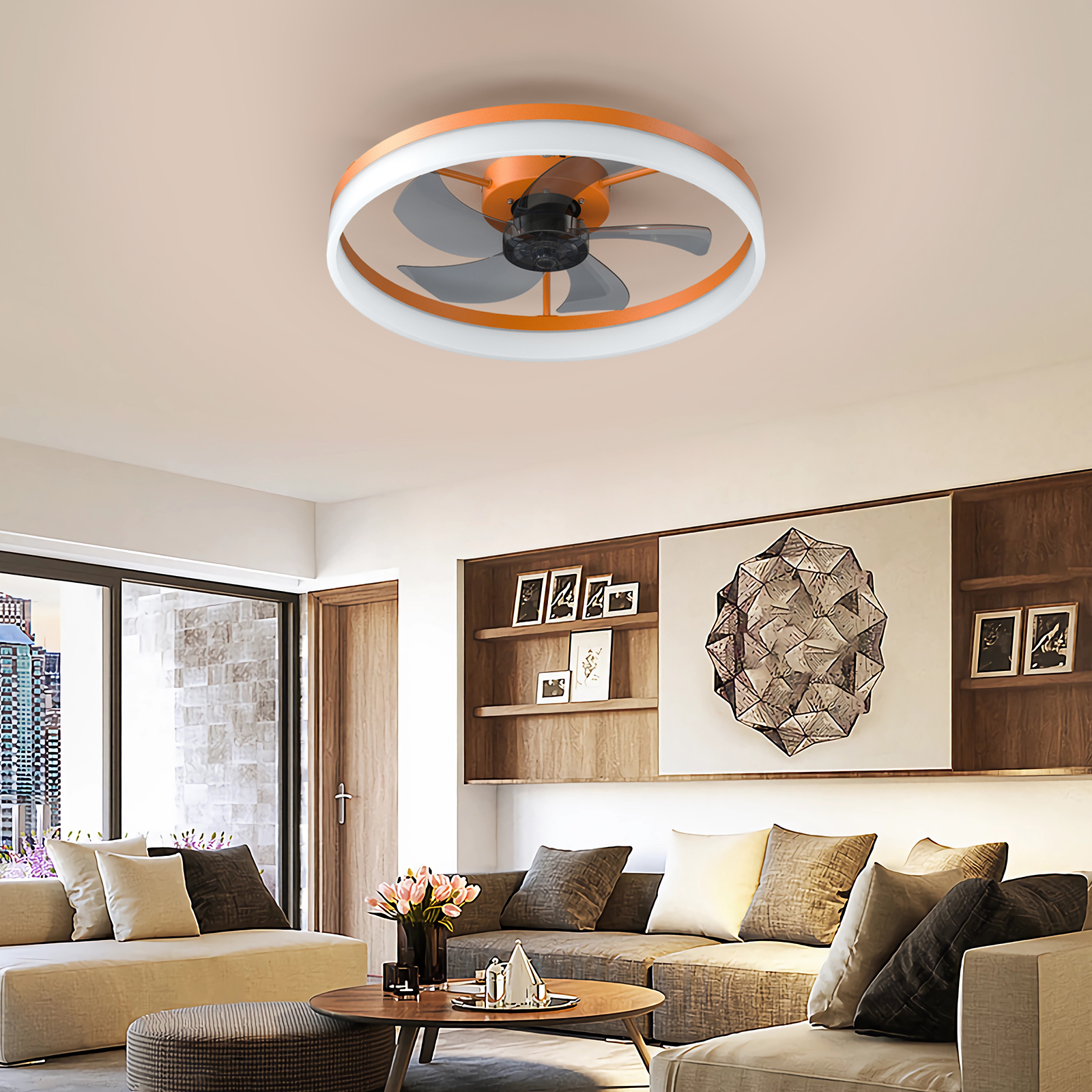 Ceiling Fans with Lights Dimmable LED Embedded installation of thin modern ceiling fans(Orange) - Image 2