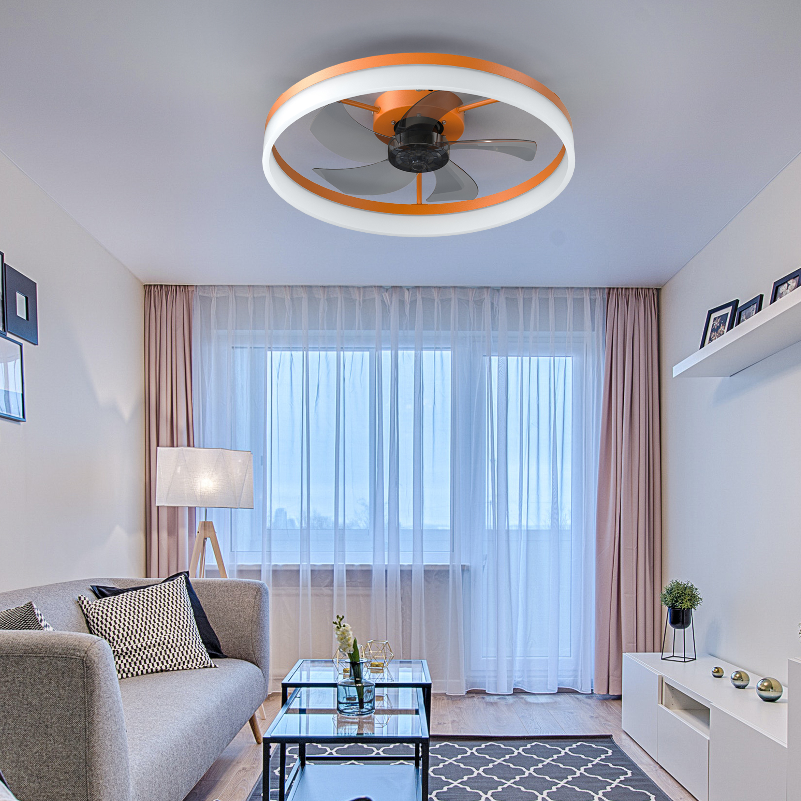 Ceiling Fans with Lights Dimmable LED Embedded installation of thin modern ceiling fans(Orange) - Image 3