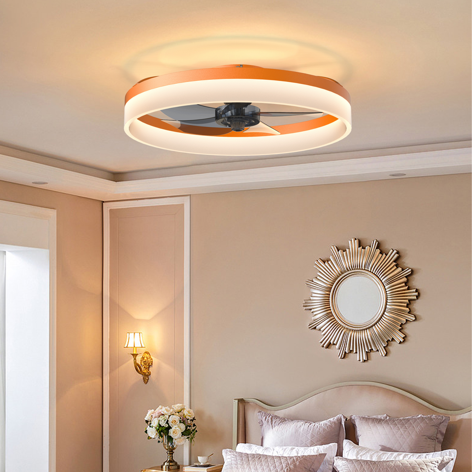 Ceiling Fans with Lights Dimmable LED Embedded installation of thin modern ceiling fans(Orange) - Image 4