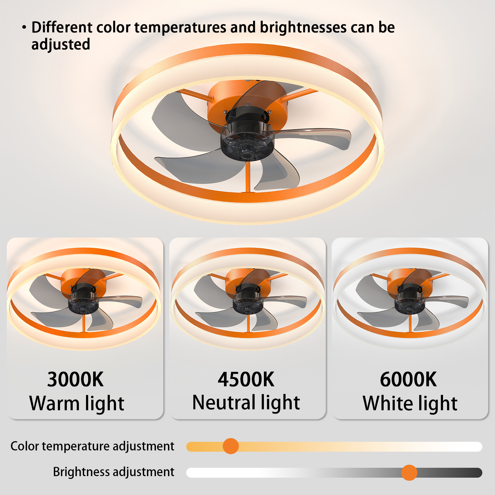 Ceiling Fans with Lights Dimmable LED Embedded installation of thin modern ceiling fans(Orange) - Image 6