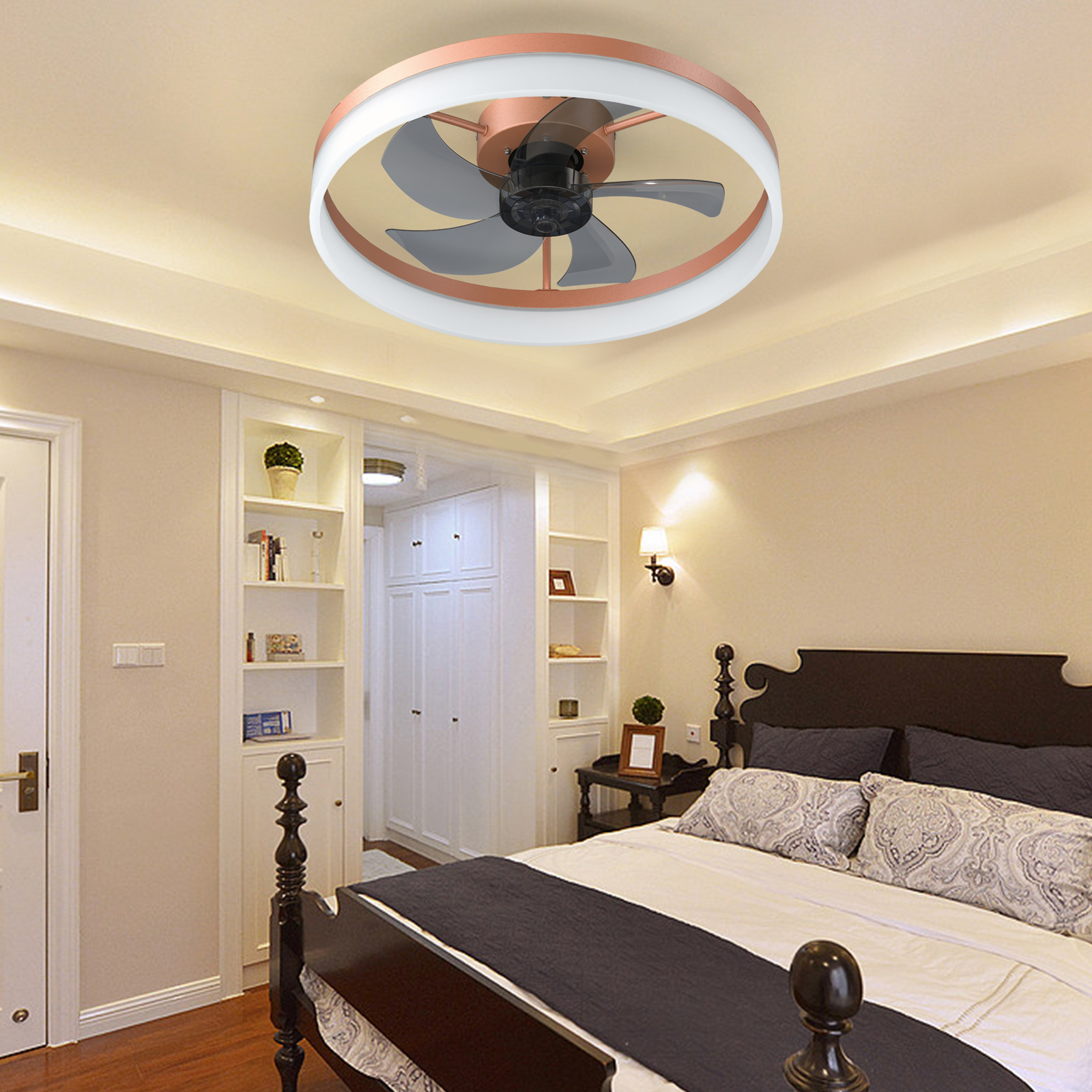 Ceiling Fans with Lights Dimmable LED Embedded installation of thin modern ceiling fans(Rose Gold) - Image 2