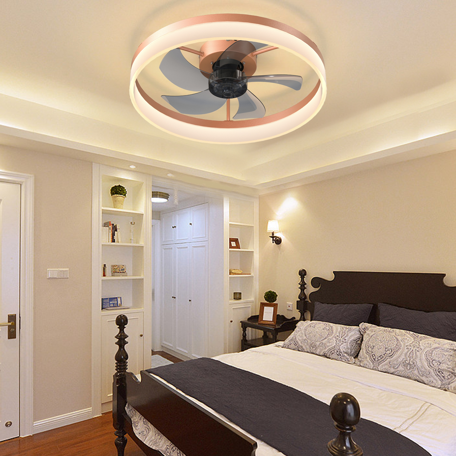 Ceiling Fans with Lights Dimmable LED Embedded installation of thin modern ceiling fans(Rose Gold) - Image 3