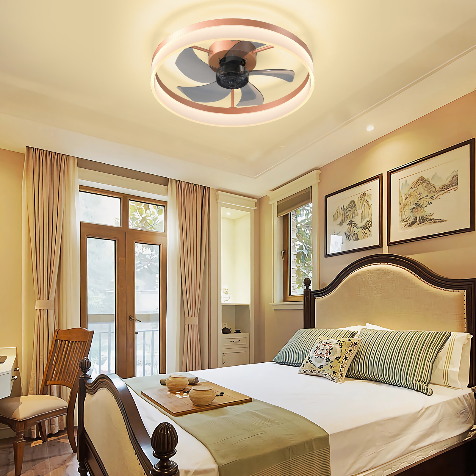 Ceiling Fans with Lights Dimmable LED Embedded installation of thin modern ceiling fans(Rose Gold) - Image 4