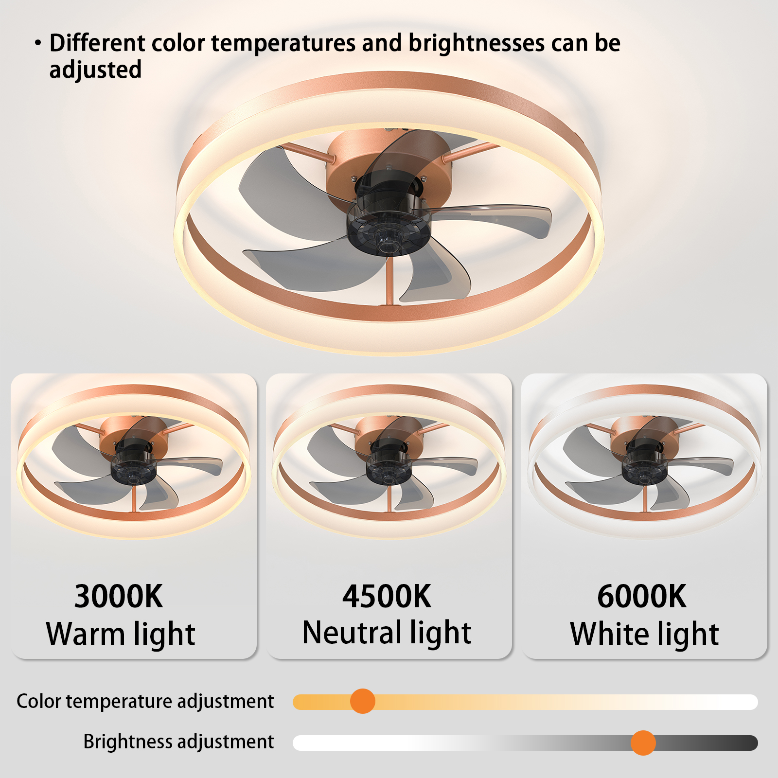 Ceiling Fans with Lights Dimmable LED Embedded installation of thin modern ceiling fans(Rose Gold) - Image 6