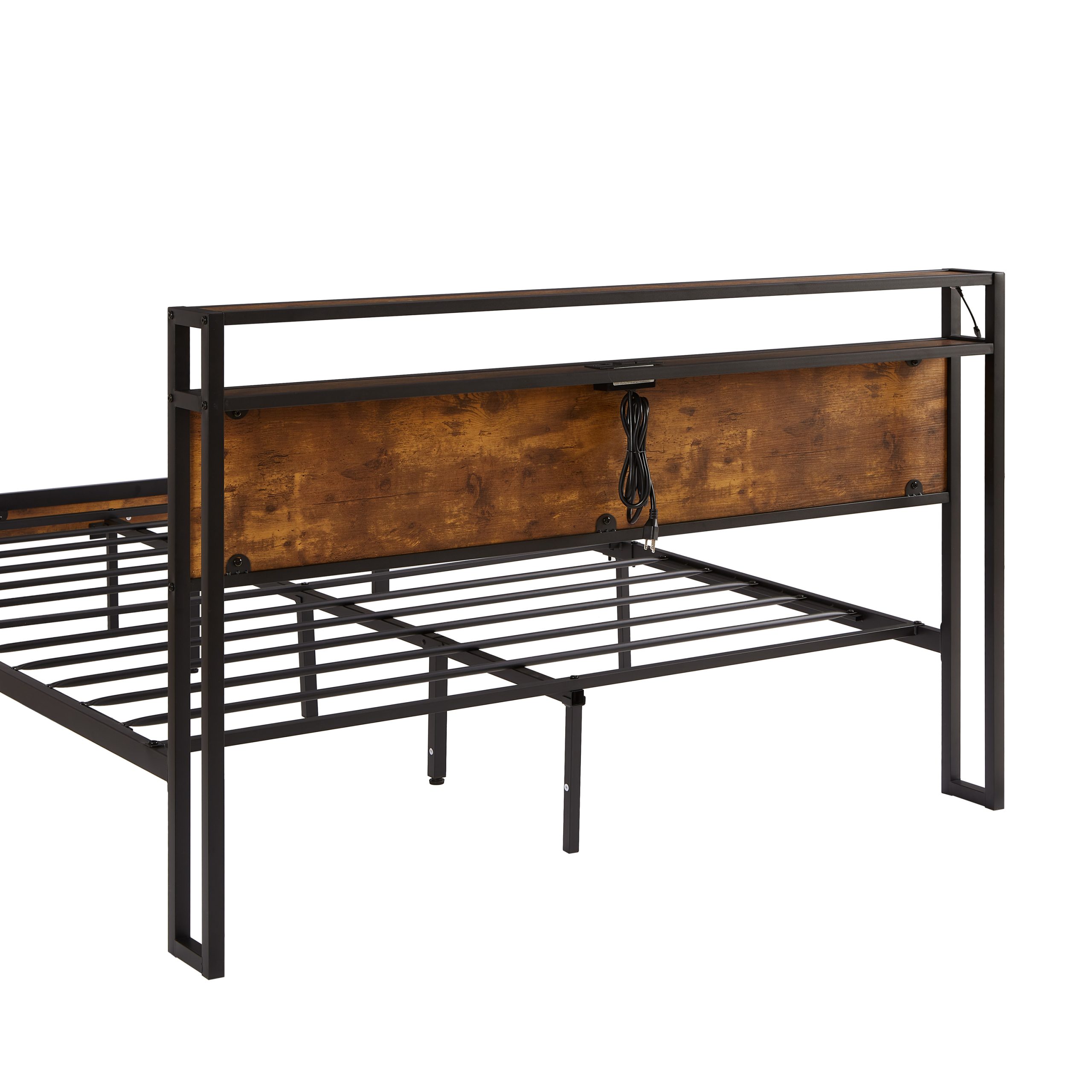 Full Size Metal Platform Bed Frame with Wooden Headboard and Footboard with USB LINER, LED Lights, No Box Spring Needed, Large Under Bed Storage, Easy Assemble - Image 3