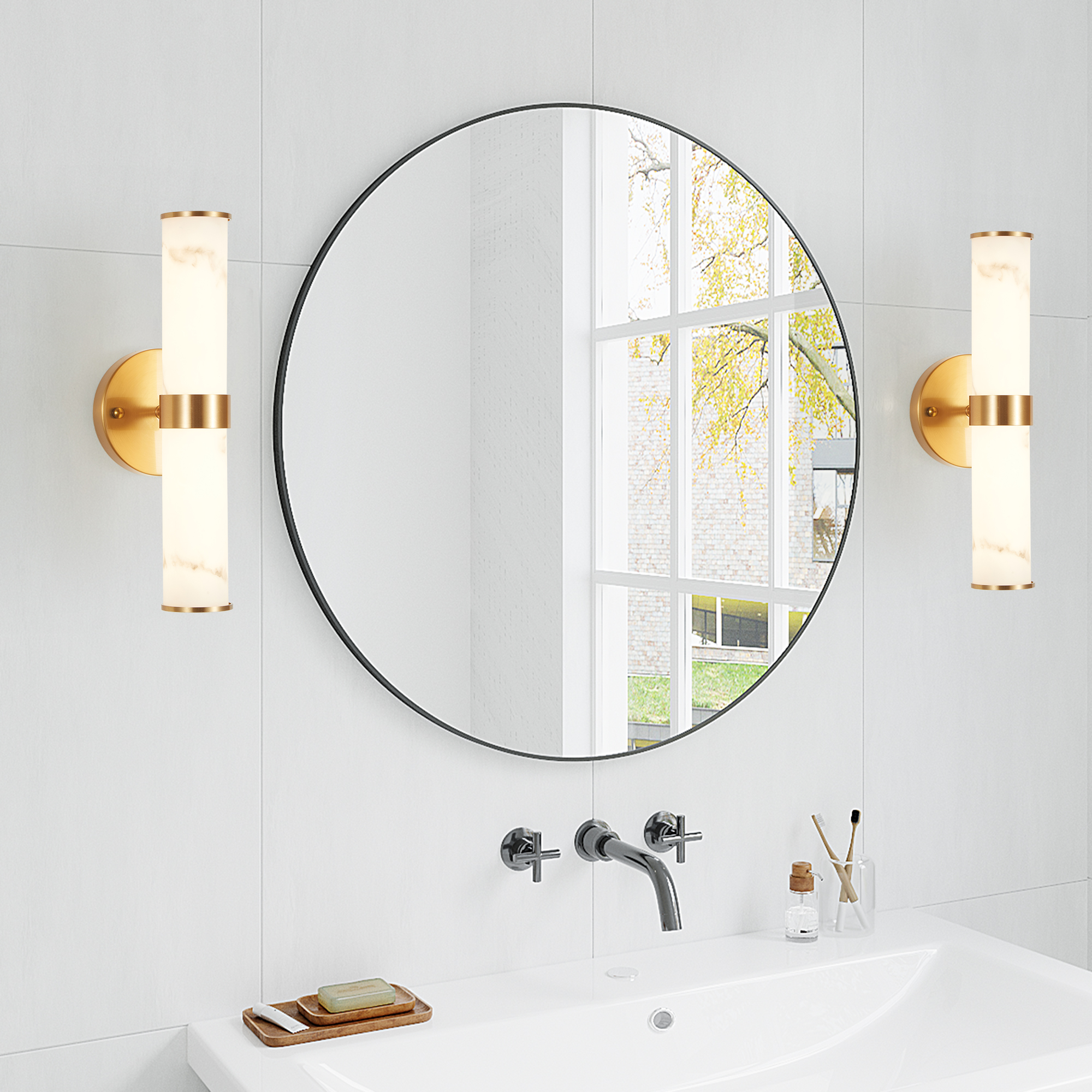 Golden and Elegant Resin Wall Sconce,Set of 2,Modern Vertical Light Fixture for Bathrooms, Hallways, and Bedrooms (Only Inoor) - Image 3