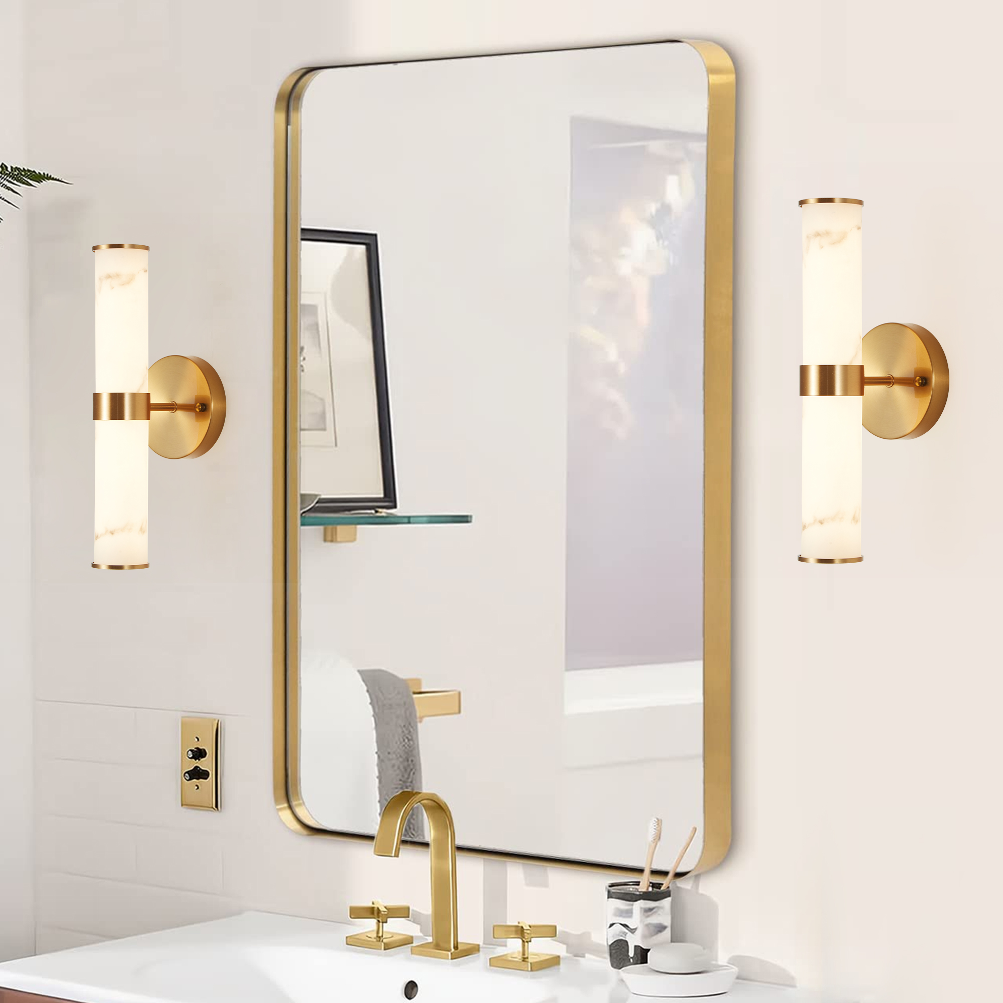 Golden and Elegant Resin Wall Sconce,Set of 2,Modern Vertical Light Fixture for Bathrooms, Hallways, and Bedrooms (Only Inoor) - Image 4