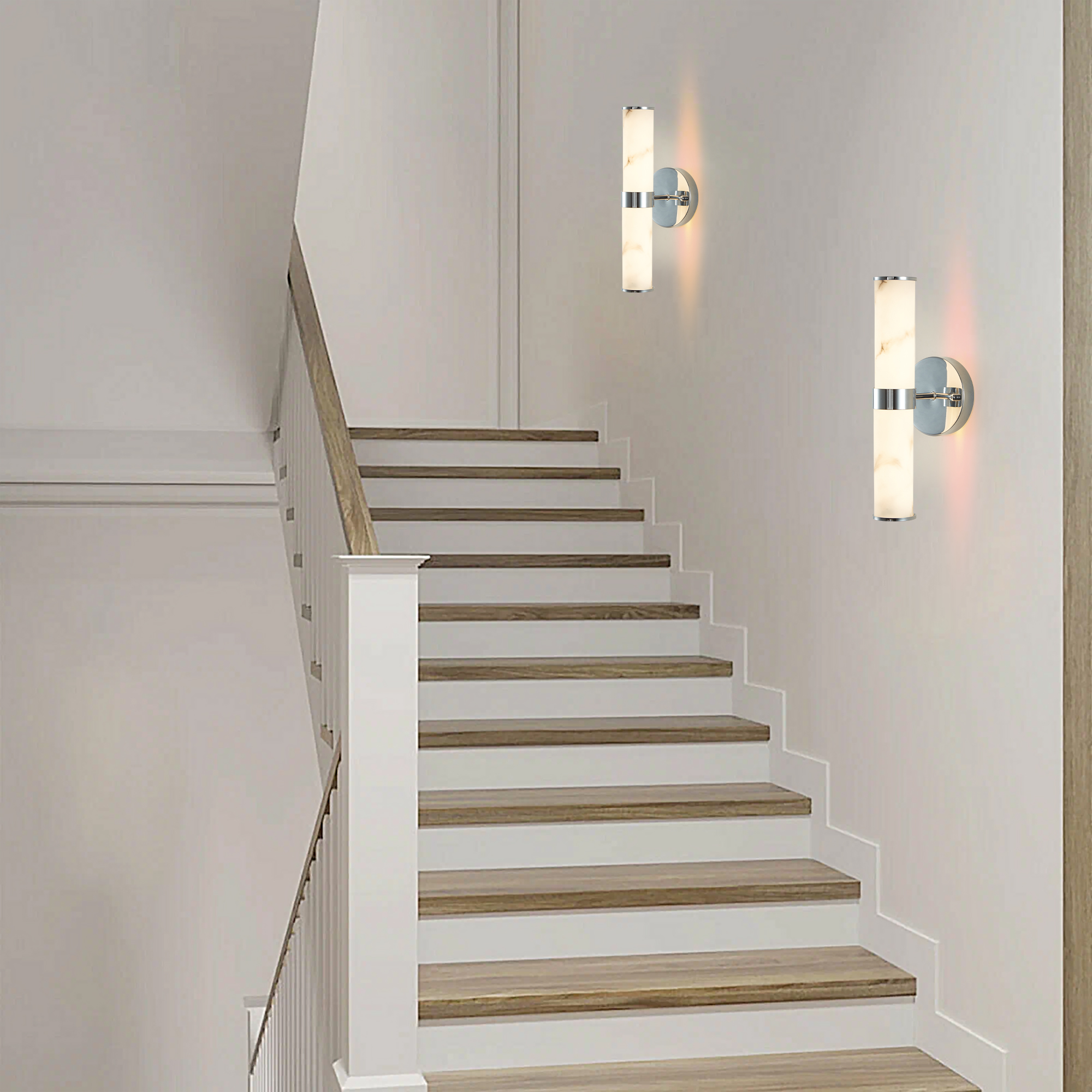 Resin Imitation Marble and Chrome Wall Sconce, Set of 2,Modern Vertical Light Fixture for Bathrooms, Hallways, and Bedrooms (Only Indoor) - Image 2