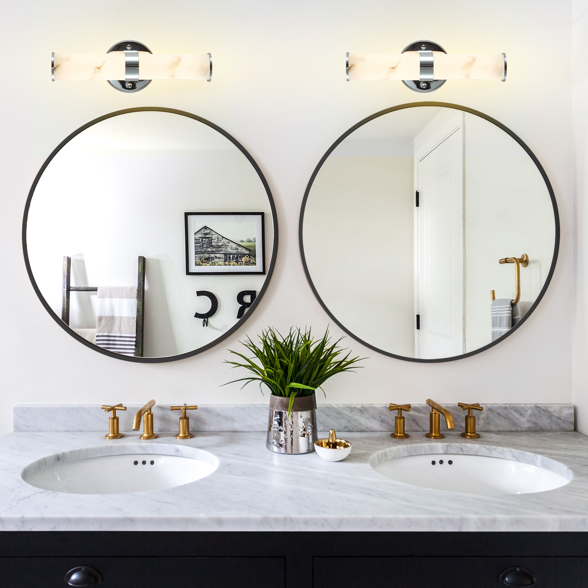 Resin Imitation Marble and Chrome Wall Sconce, Set of 2,Modern Vertical Light Fixture for Bathrooms, Hallways, and Bedrooms (Only Indoor) - Image 6