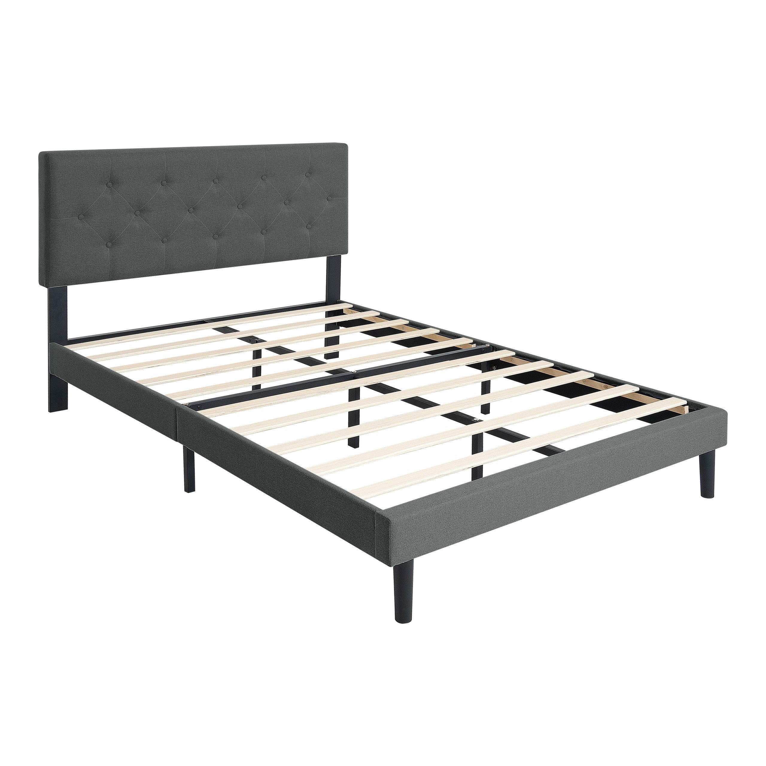 Twin Size Upholstered Platform Bed Frame with Modern Button Tufted Linen Fabric Headboard, No Box Spring Needed, Wood Slat Support, Easy Assembly, Drak Grey - Image 5
