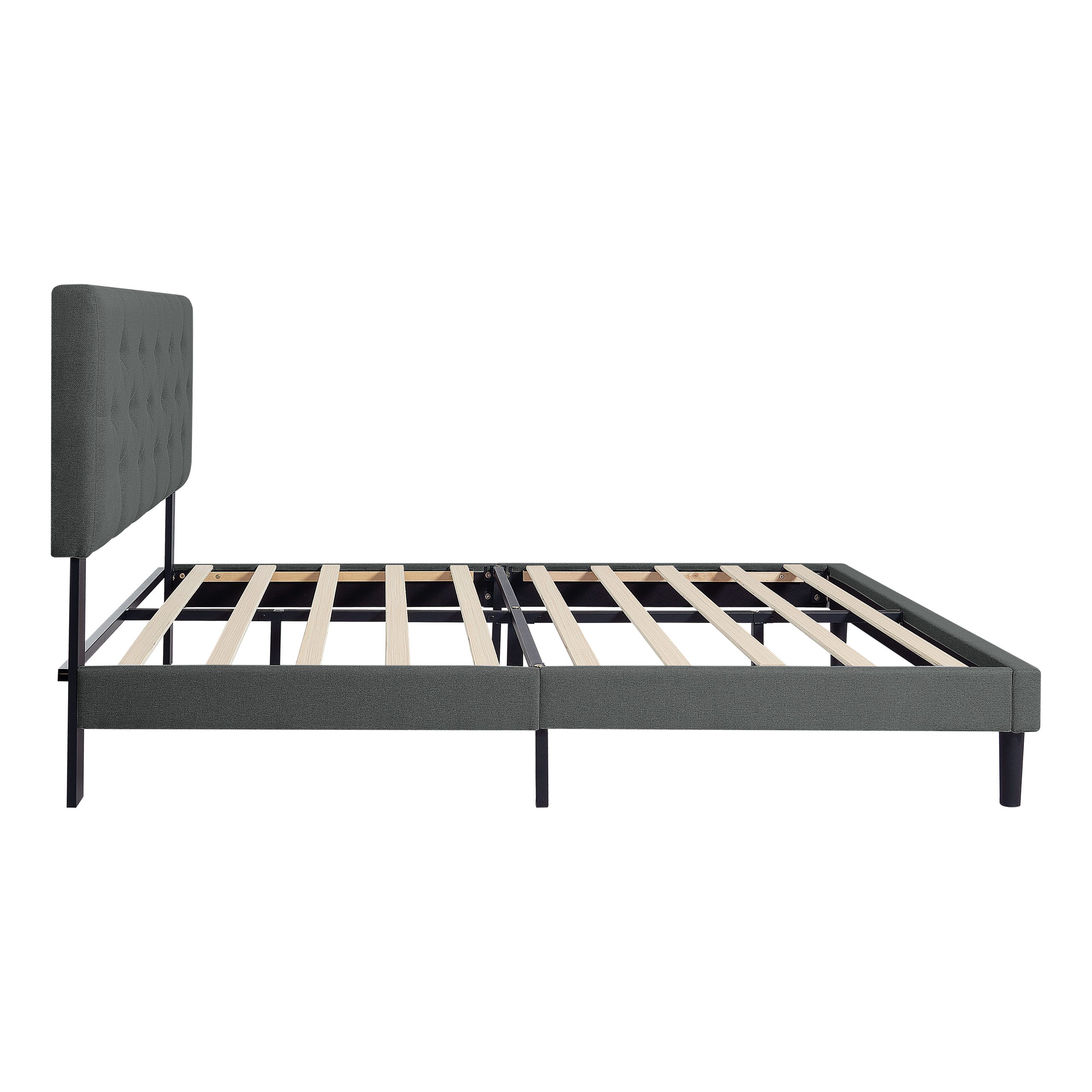 Twin Size Upholstered Platform Bed Frame with Modern Button Tufted Linen Fabric Headboard, No Box Spring Needed, Wood Slat Support, Easy Assembly, Drak Grey - Image 4