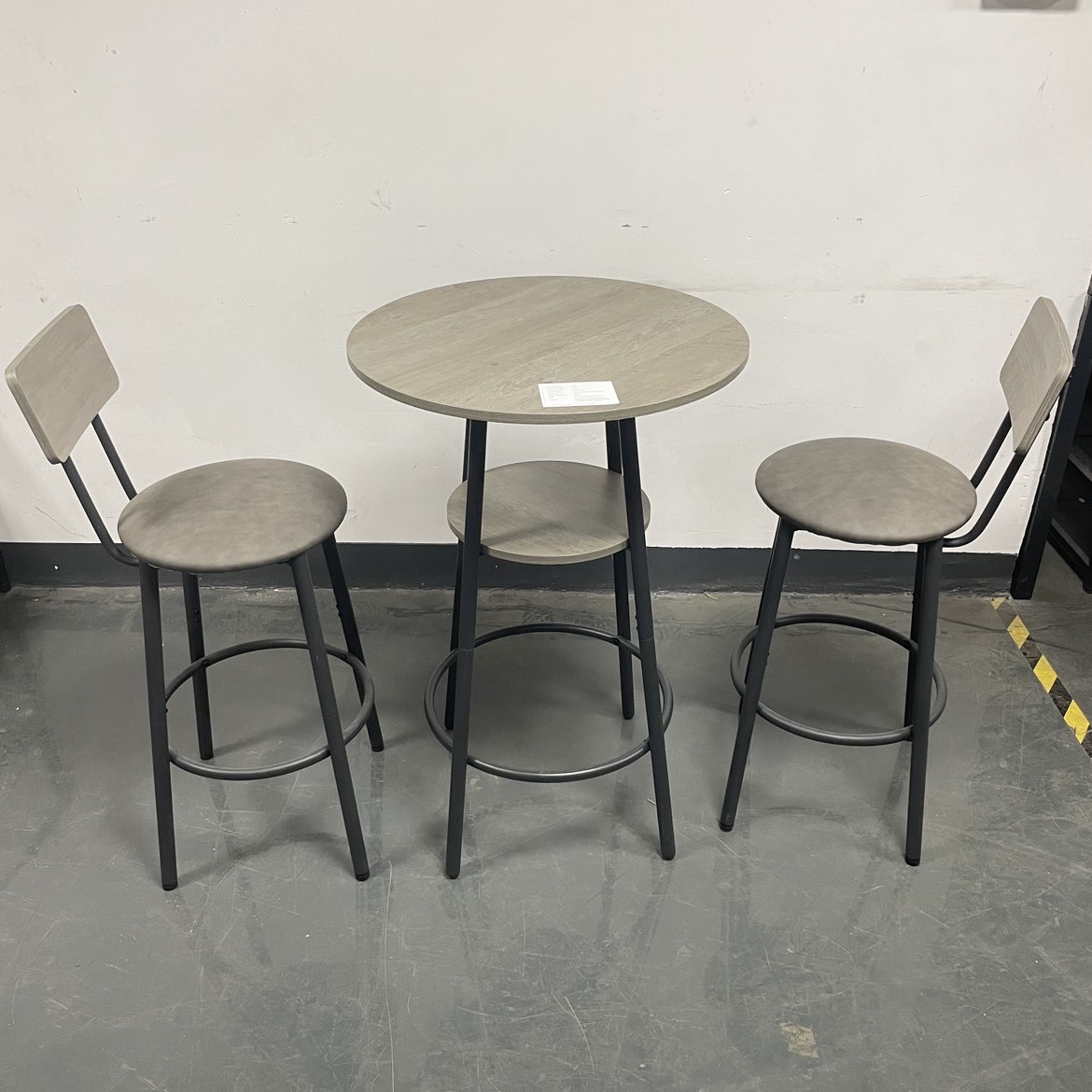 Round bar stool set with shelf, upholstered stool with backrest Grey, 23.62'' W x 23.62'' D x 35.43'' H. - Image 3