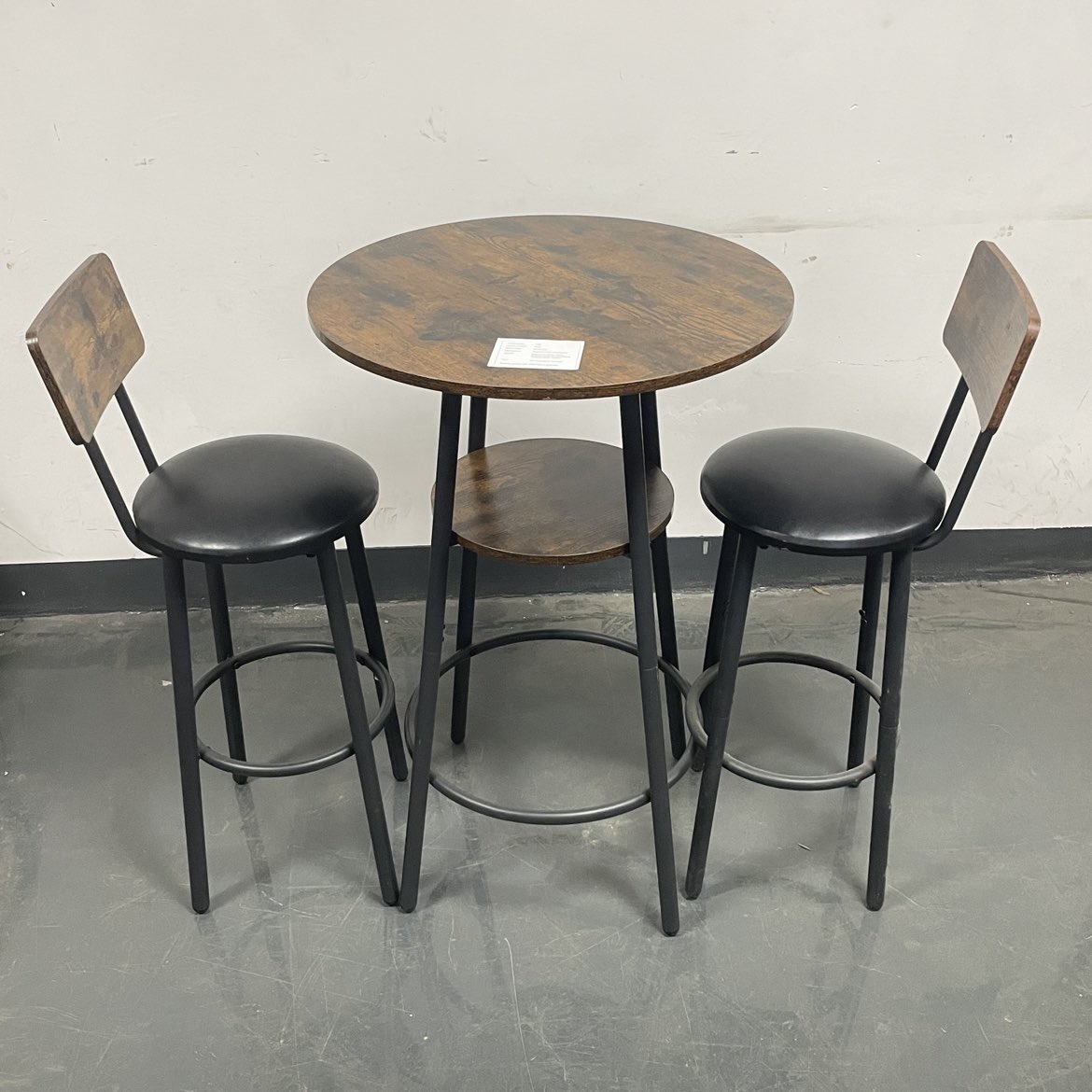 Round bar stool set with shelf, upholstered stool with backrest, Rustic Brown, 23.62'' W x 23.62'' D x 35.43'' H - Image 3