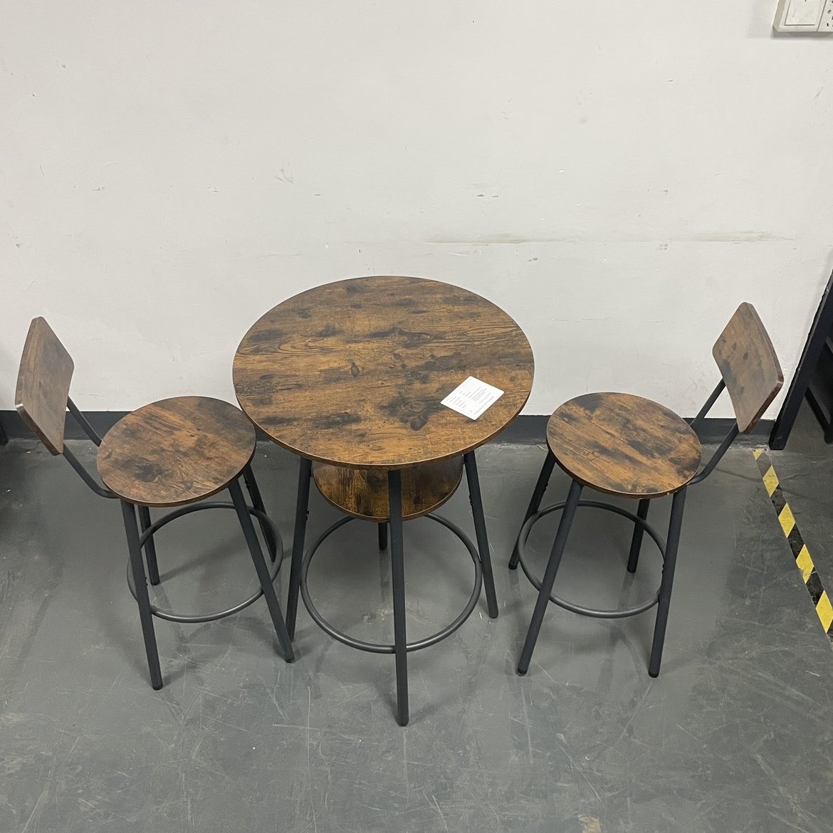 Round bar stool set with shelves, stool with backrest Rustic Brown, 23.6'' Dia x 35.4'' H - Image 3