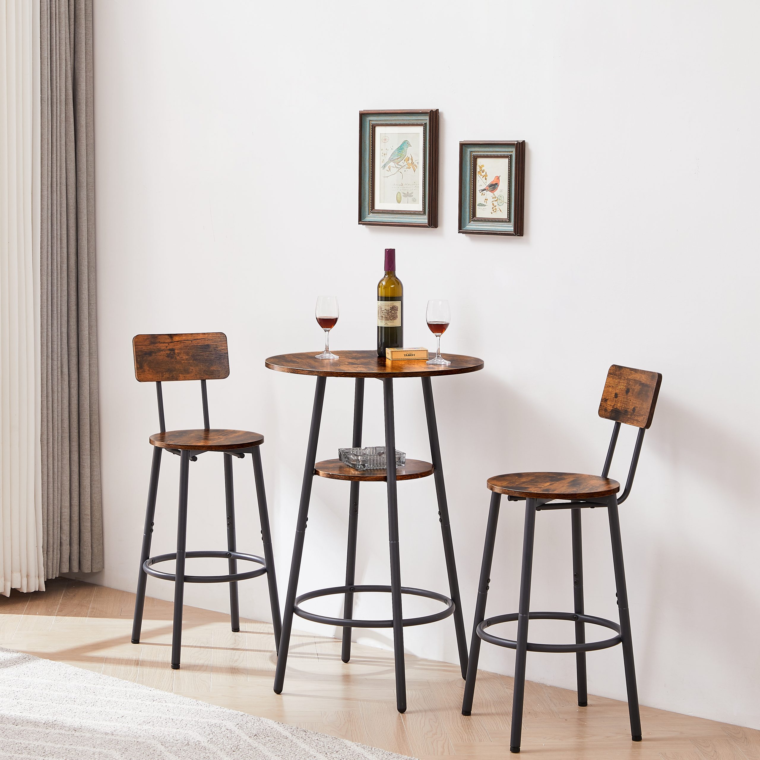 Round bar stool set with shelves, stool with backrest Rustic Brown, 23.6'' Dia x 35.4'' H - Image 4