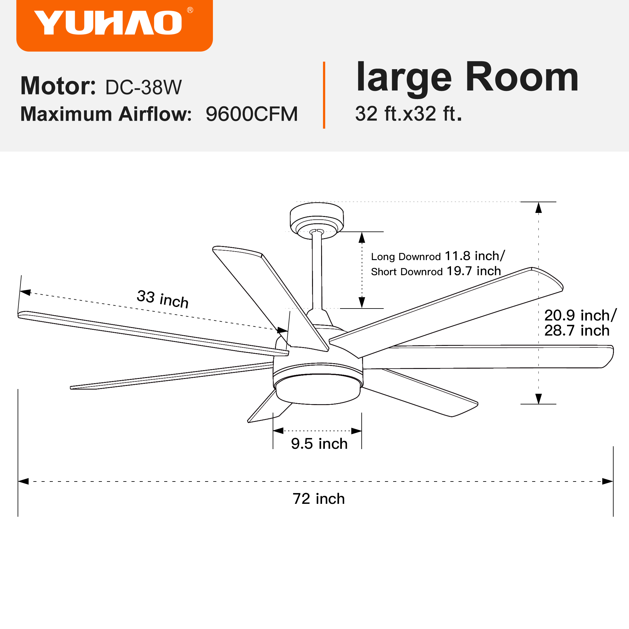 72 In Farmhouse Ceiling Fan with Plywood Blades for Dining Room - Image 6