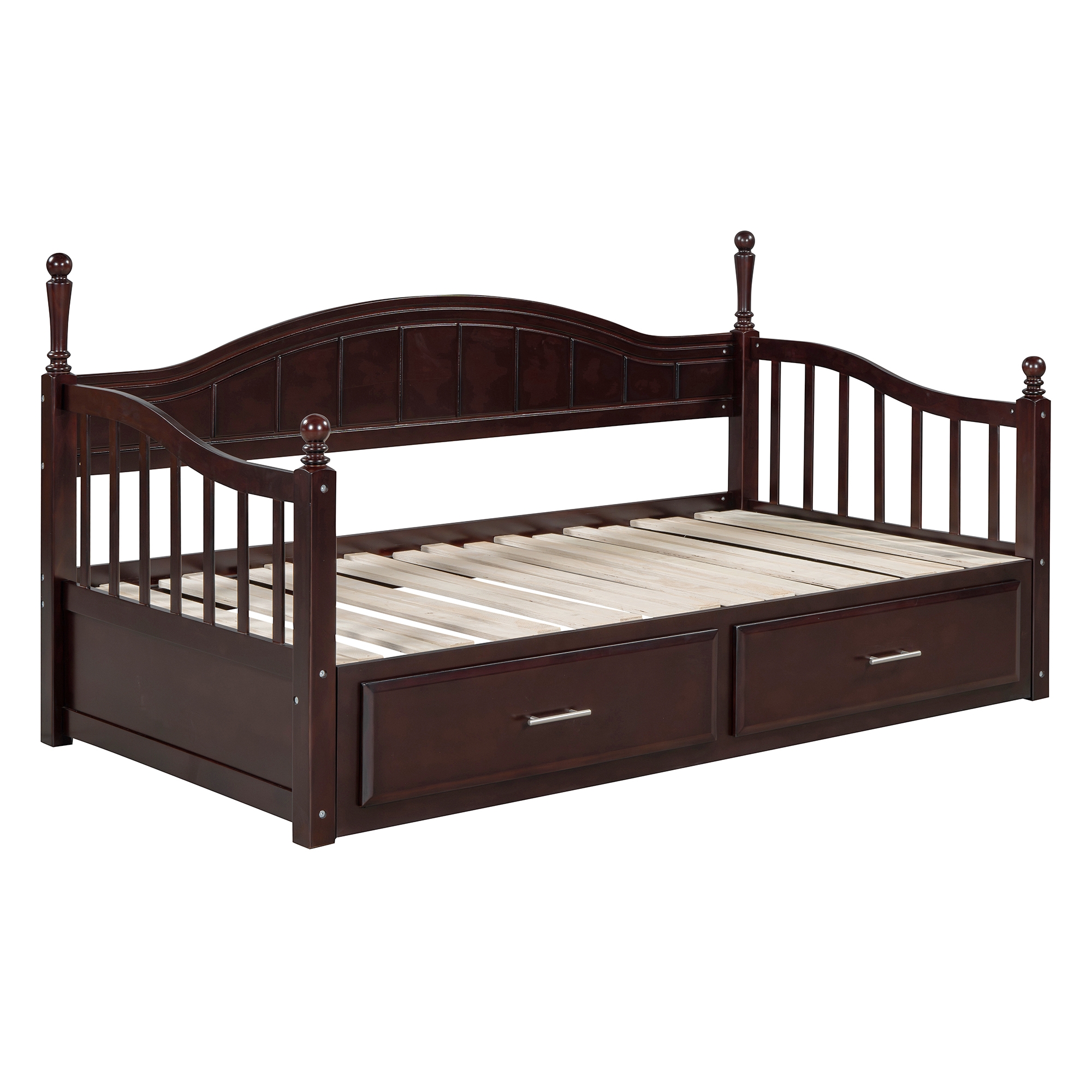 Wooden Twin Size Daybed with Twin Size Trundle, Extendable Daybed with Two Storage Drawers, Espresso(Expected Arrival Time:9.12) - Image 6