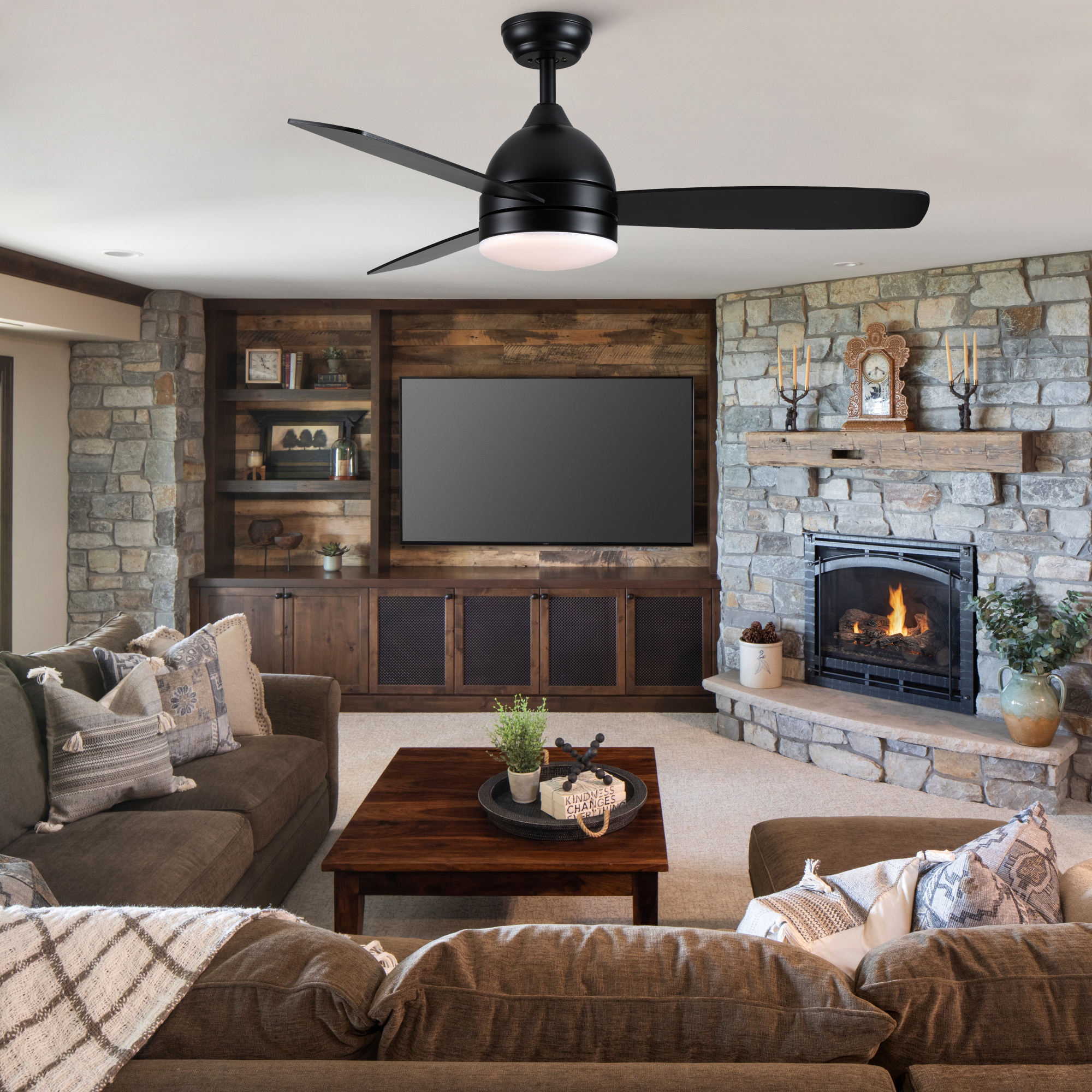 Smart 48 in. integrated LED Balck Ceiling Fan with Remote Contorl and Plywood Blades - Image 2