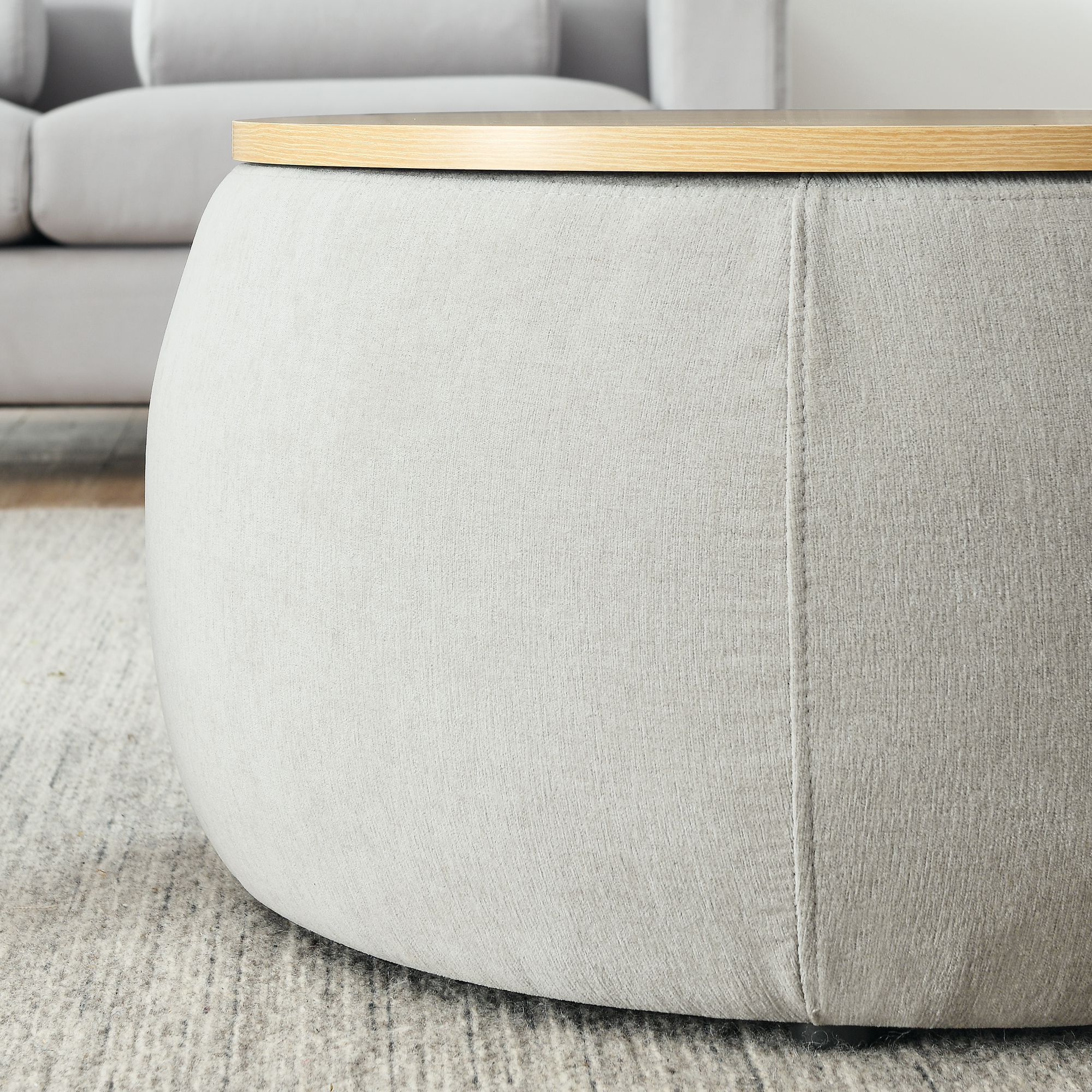 Round Storage Ottoman, 2 in 1 Function, Work as End table and Ottoman,with small seat,Light grey(25"x25"x14.7") - Image 6