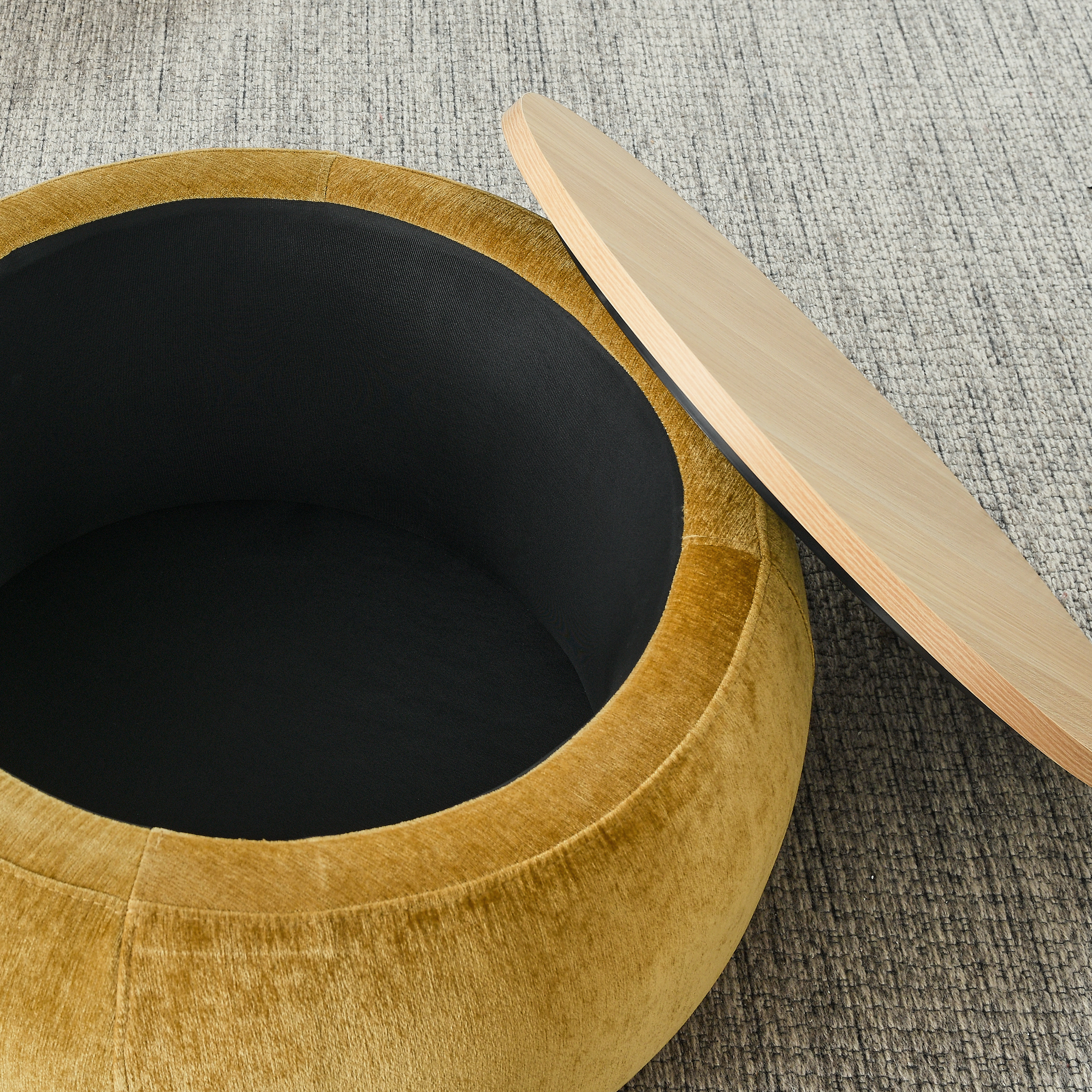 Round Storage Ottoman, 2 in 1 Function, Work as End table and Ottoman,with small seat,Dark yellow(25"x25"x14.7") ow - Image 4