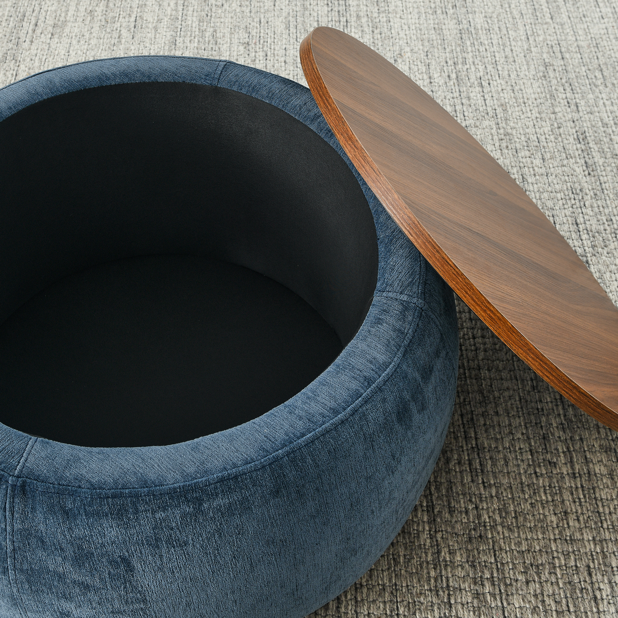 Round Storage Ottoman, 2 in 1 Function, Work as End table and Ottoman,with small seat,Dark blue(25"x25"x14.7") - Image 3