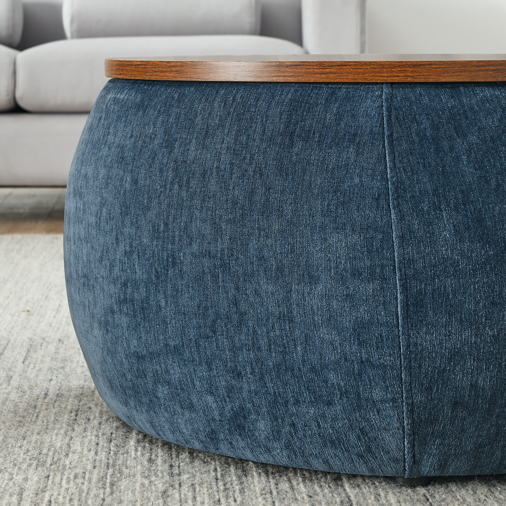 Round Storage Ottoman, 2 in 1 Function, Work as End table and Ottoman,with small seat,Dark blue(25"x25"x14.7") - Image 5