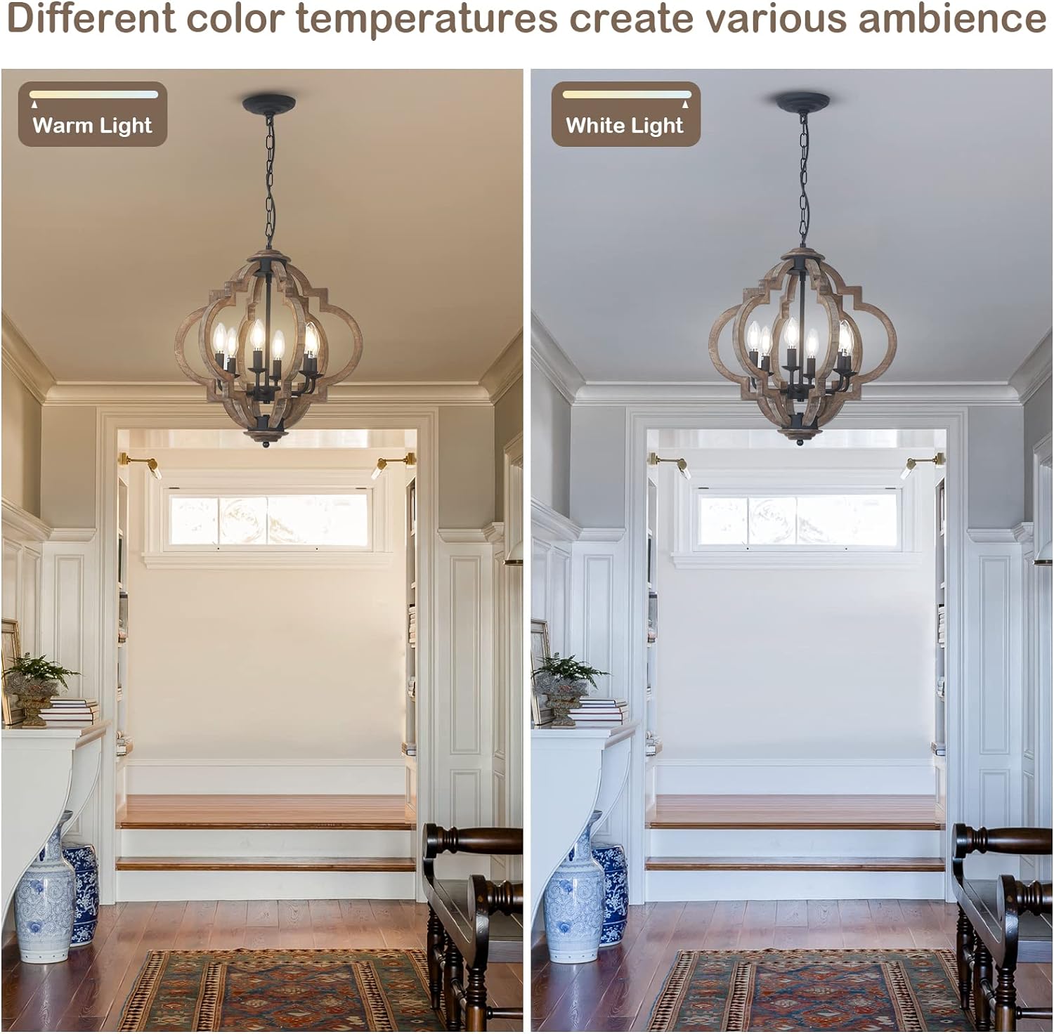 Farmhouse Chandeliers for Dining Room, 6-Light Rustic Dining Room Light Fixture Over Table, Wood Black Hanging Pendant Lights Kitchen Island, Boho Chandelier for Bedrooms Entryway Living Room - Image 6
