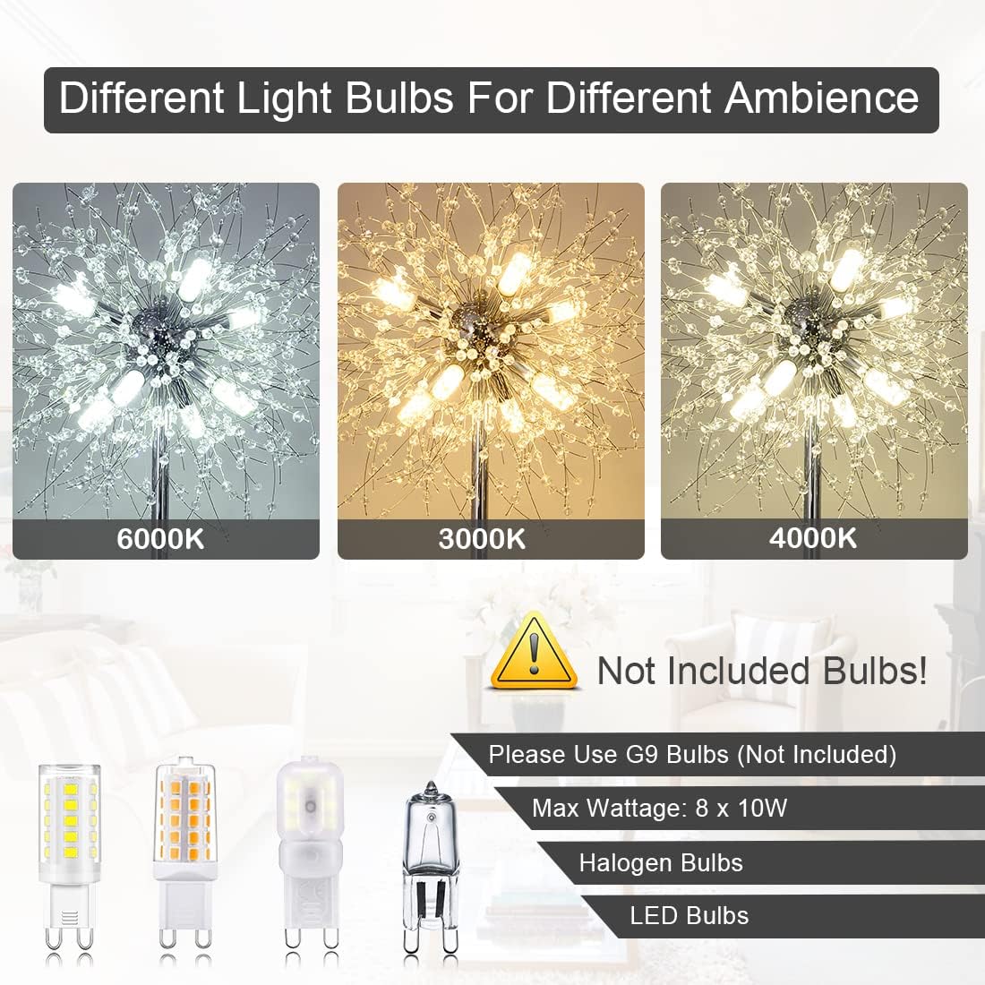 Crystal Floor Lamp for Bedroom, Floor Lamp for Living Room, Elegant Standing Lamp, 69" Tall Pole Lamp, Modern Floor Lamp for Room Decor, 32 Firework Crystal Harnesses Included, Chrome Finish - Image 3