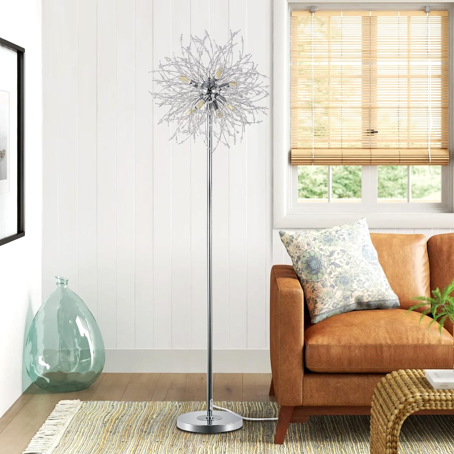 Crystal Floor Lamp for Bedroom, Floor Lamp for Living Room, Elegant Standing Lamp, 69" Tall Pole Lamp, Modern Floor Lamp for Room Decor, 32 Firework Crystal Harnesses Included, Chrome Finish - Image 6