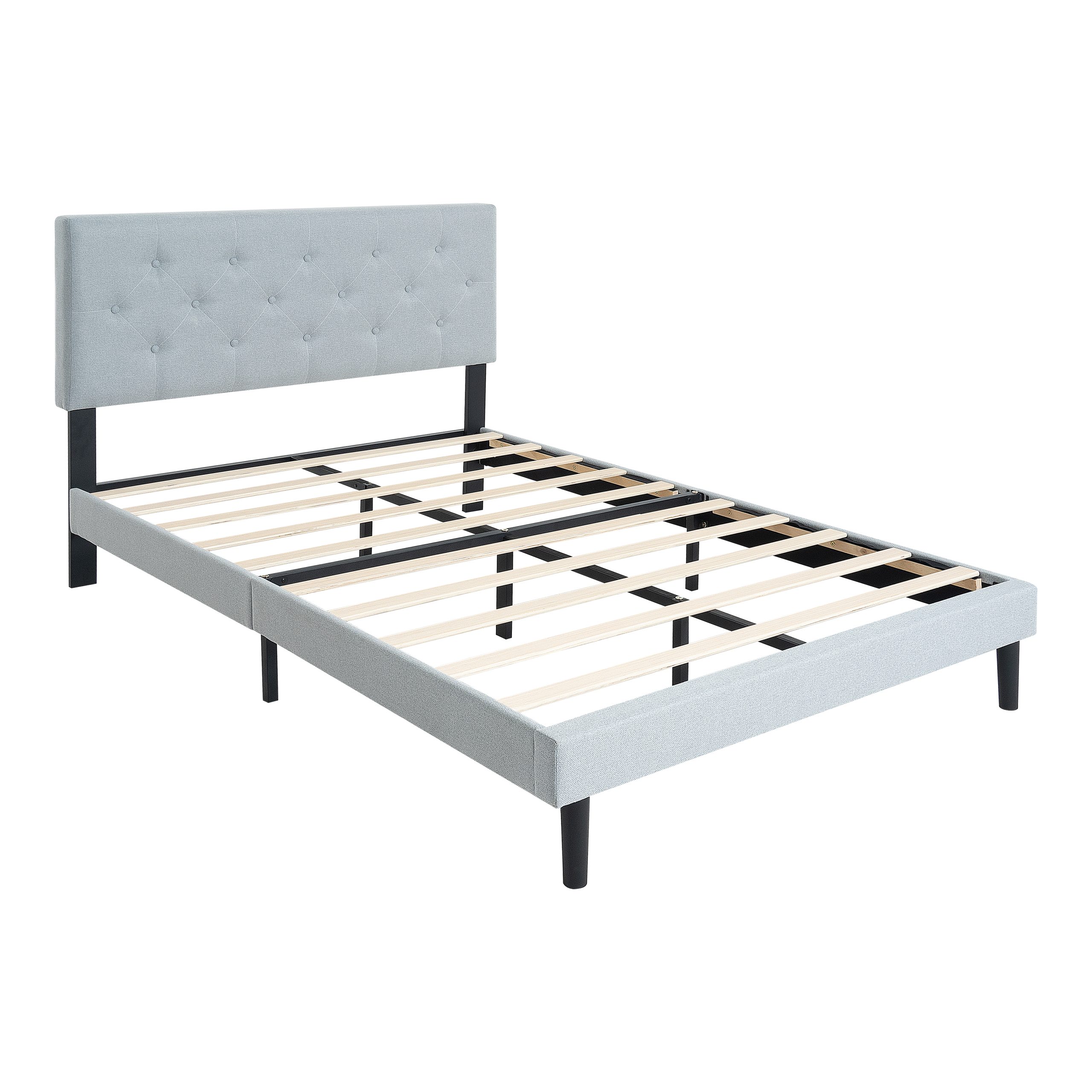Twin Size Upholstered Platform Bed Frame with Modern Button Tufted Linen Fabric Headboard, No Box Spring Needed, Wood Slat Support, Easy Assembly, Grey - Image 3