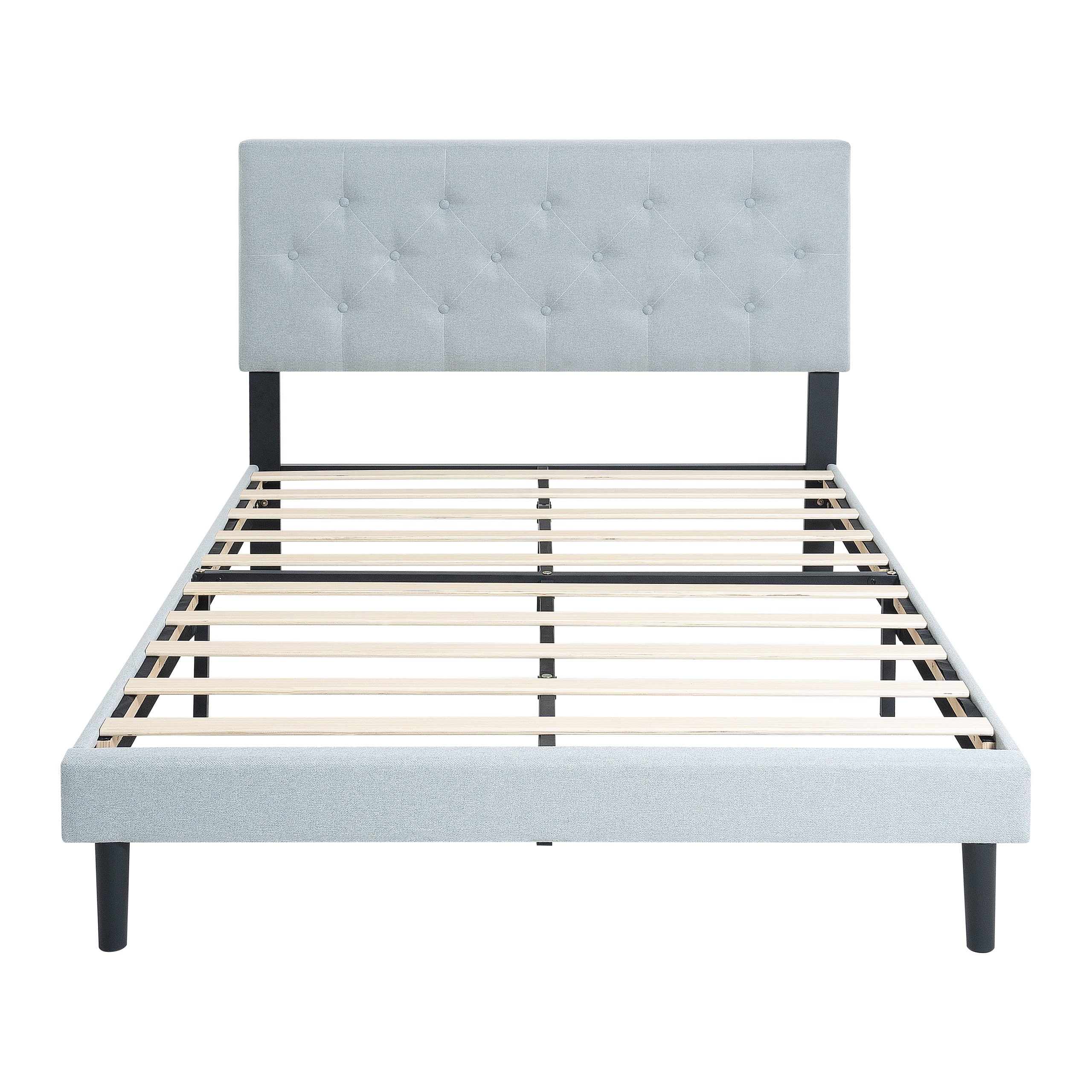 Twin Size Upholstered Platform Bed Frame with Modern Button Tufted Linen Fabric Headboard, No Box Spring Needed, Wood Slat Support, Easy Assembly, Grey - Image 4