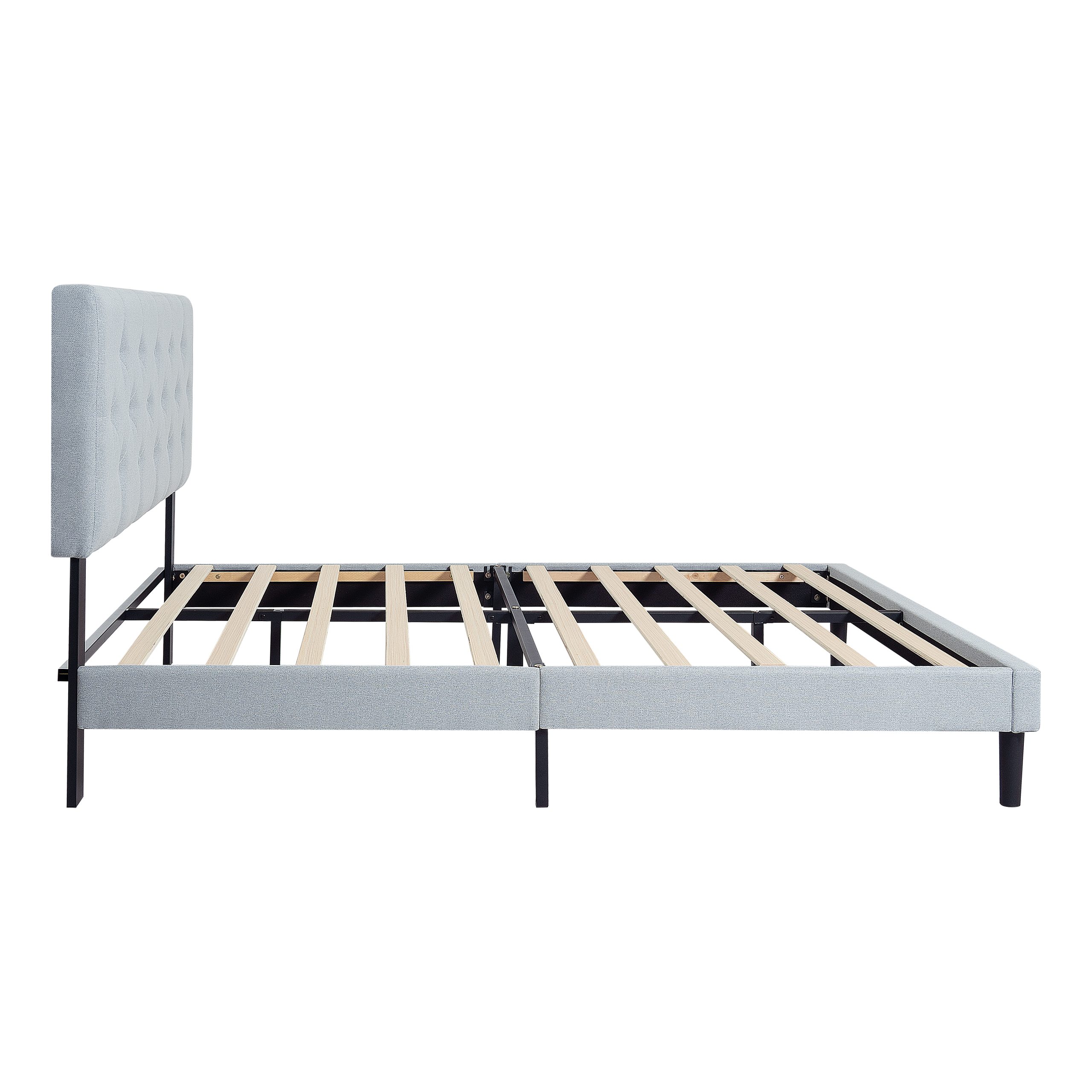 Twin Size Upholstered Platform Bed Frame with Modern Button Tufted Linen Fabric Headboard, No Box Spring Needed, Wood Slat Support, Easy Assembly, Grey - Image 2
