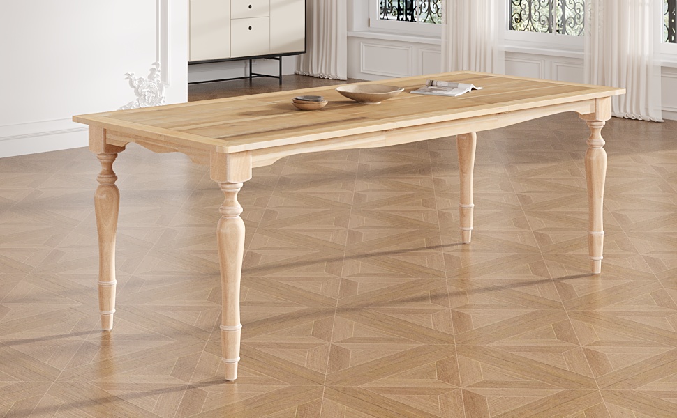 TOPMAX Vintage Traditional 82.7inch Extendable Dining Table with 23.6inch Removable Leaf, Natural - Image 2