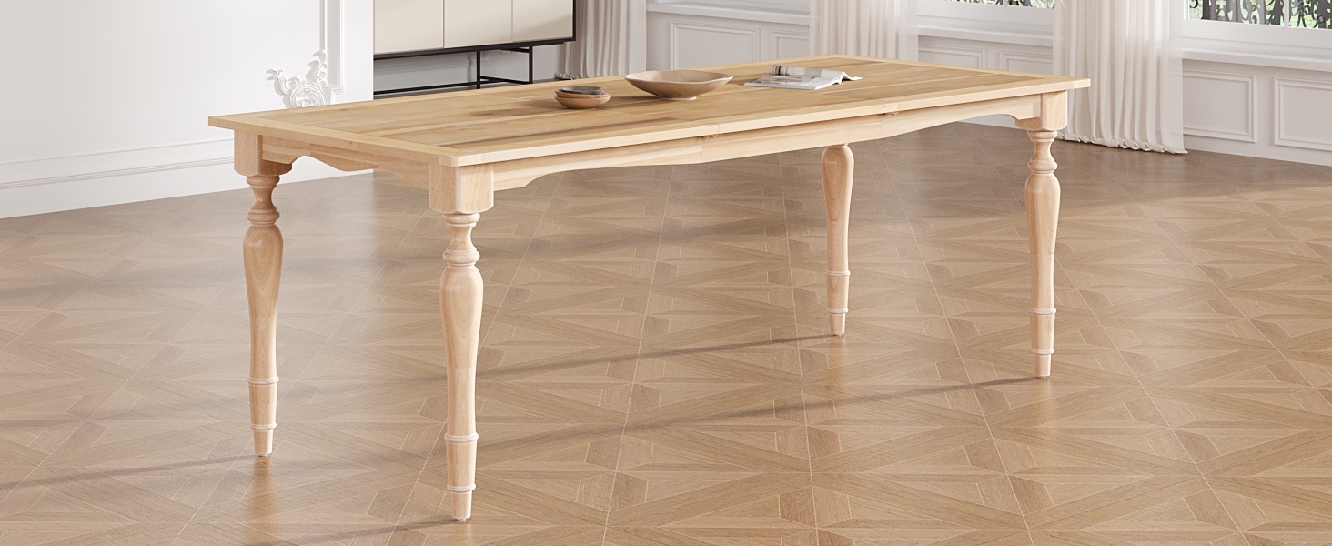 TOPMAX Vintage Traditional 82.7inch Extendable Dining Table with 23.6inch Removable Leaf, Natural - Image 3