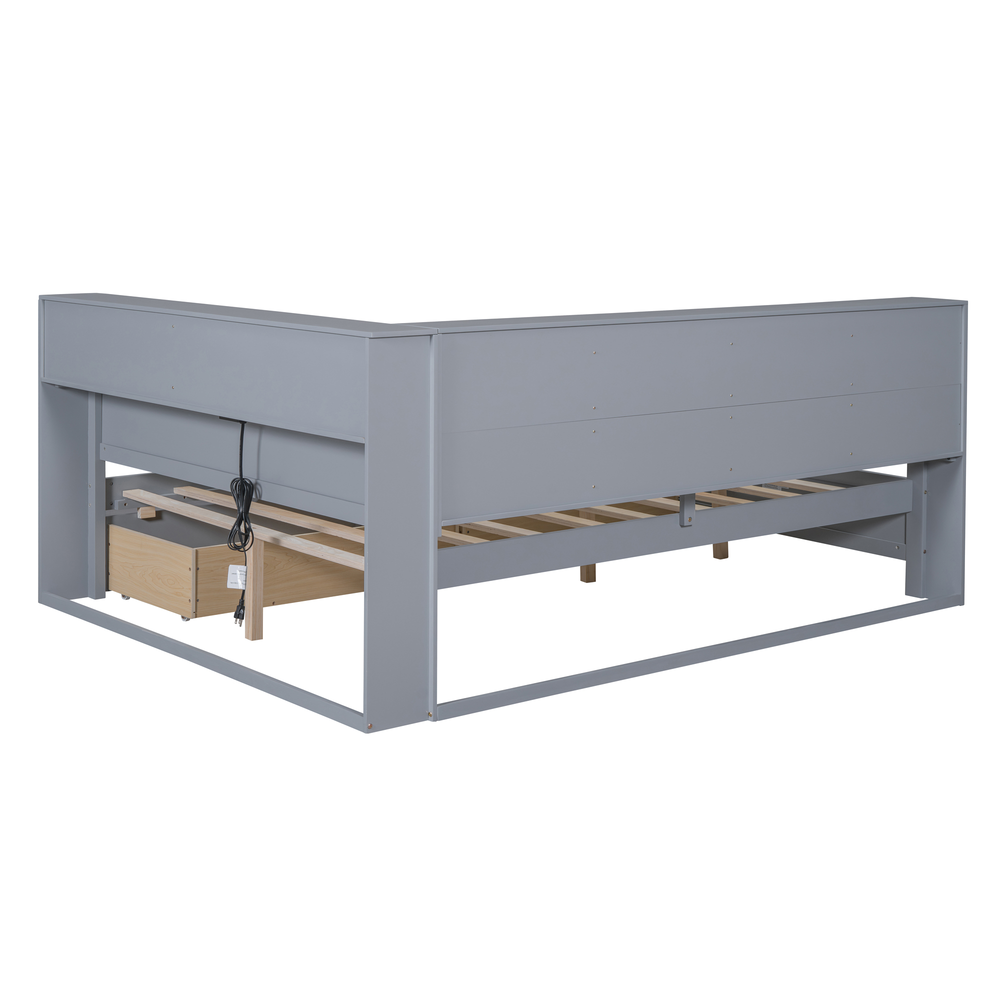 Wooden Full Size DayBed with 2 Drawers, DayBed with Storage Shelf and USB Charging Ports,Grey - Image 6