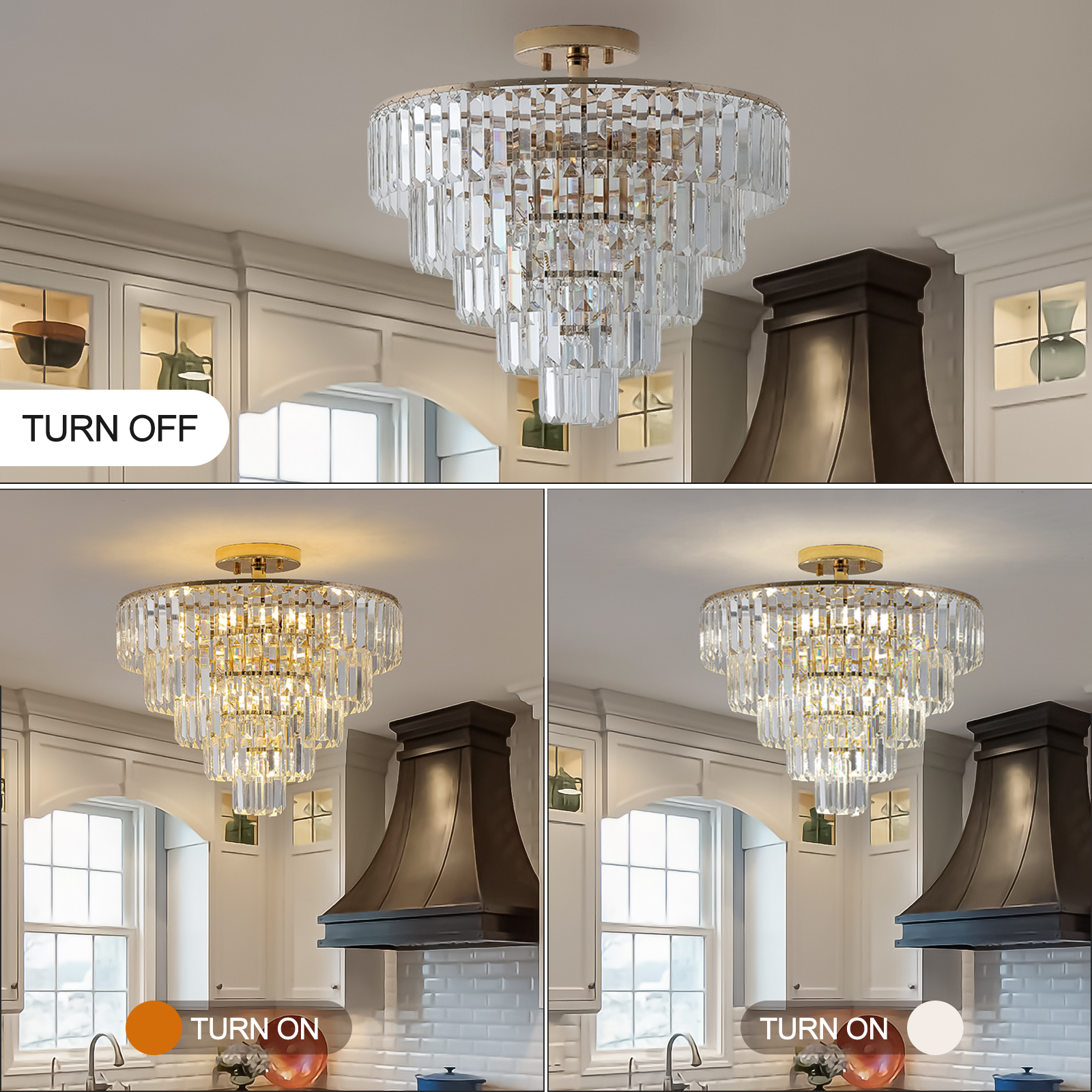 (Same as W1340102252/L5001) Gold Crystal Chandeliers,5-Tier Round Semi Flush Mount Chandelier Light Fixture,Large Contemporary Luxury Ceiling Lighting for Living Room Dining Room Bedroom Hallway - Image 4