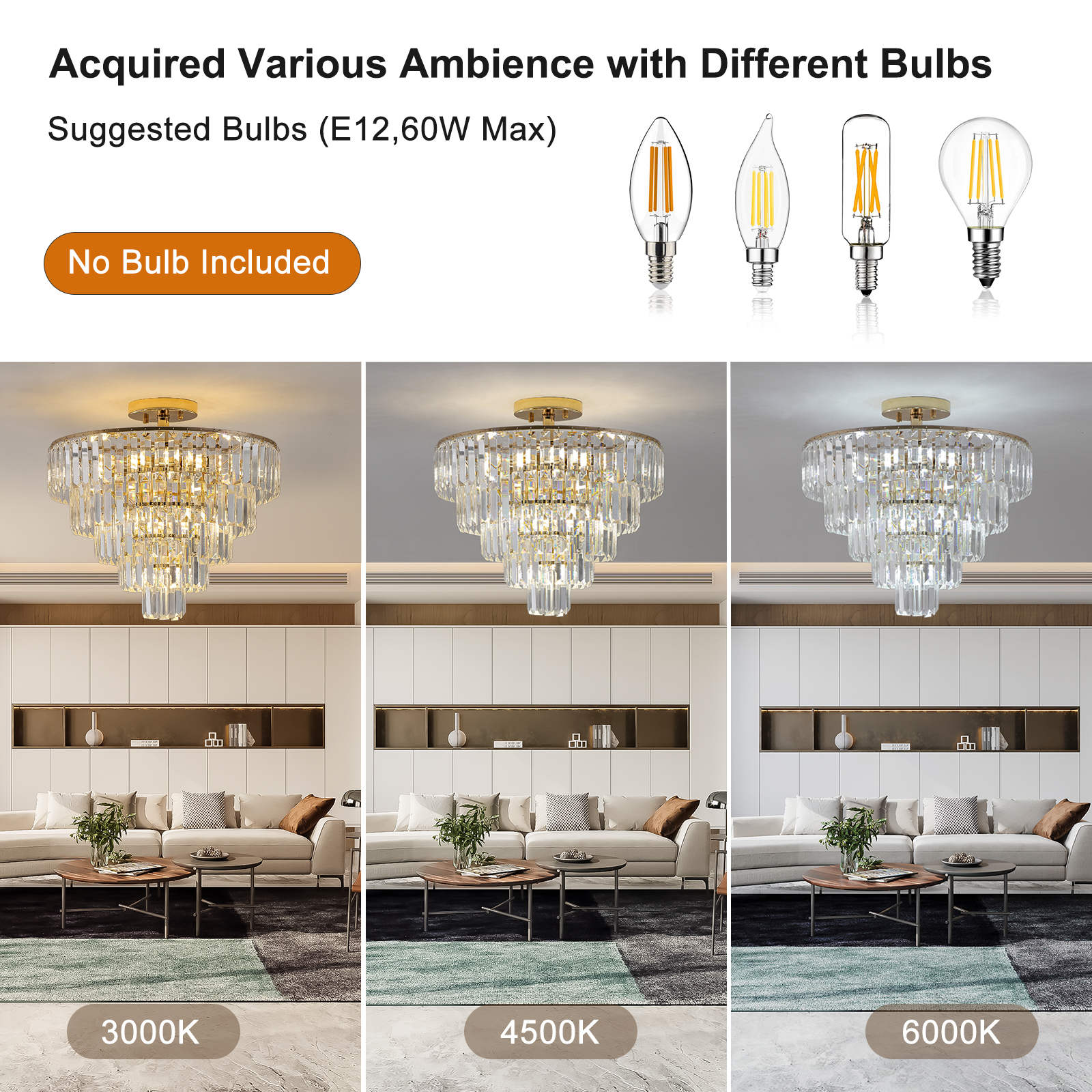 (Same as W1340102252/L5001) Gold Crystal Chandeliers,5-Tier Round Semi Flush Mount Chandelier Light Fixture,Large Contemporary Luxury Ceiling Lighting for Living Room Dining Room Bedroom Hallway - Image 5