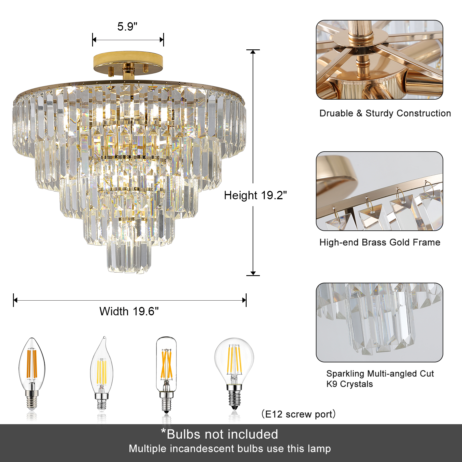 (Same as W1340102252/L5001) Gold Crystal Chandeliers,5-Tier Round Semi Flush Mount Chandelier Light Fixture,Large Contemporary Luxury Ceiling Lighting for Living Room Dining Room Bedroom Hallway - Image 6